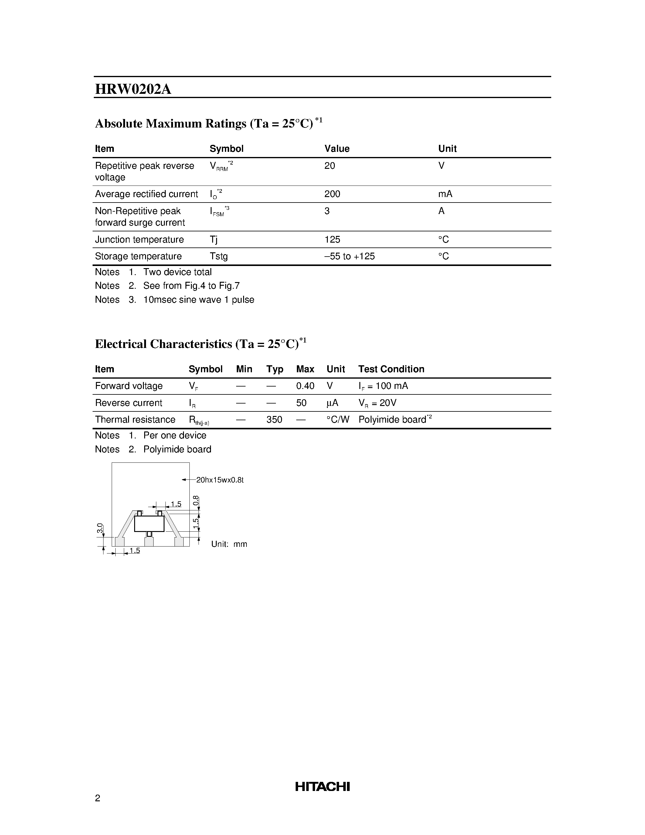 Datasheet HRW0202 - Silicon Schottky Barrier Diode for Rectifying page 2