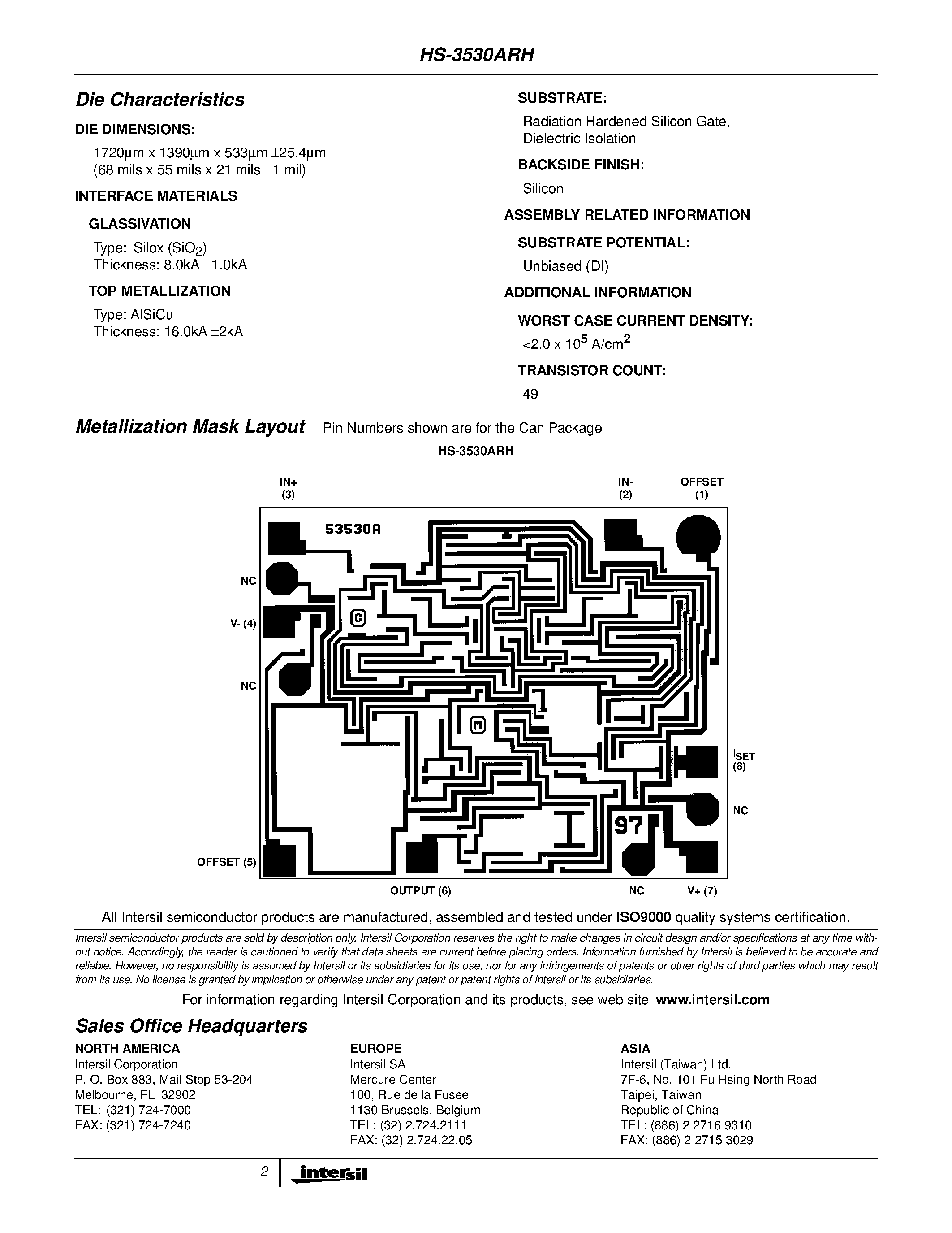 Datasheet HS2-3530ARH-8 - Radiation Hardened Programmable Low Power Op Amp page 2