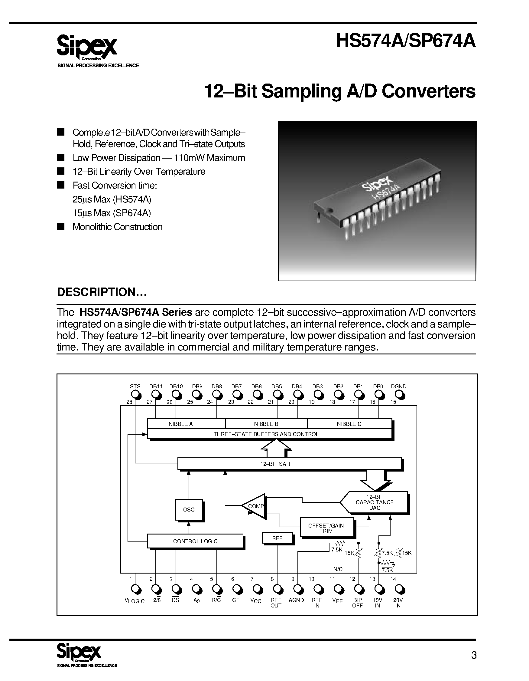 Даташит на микросхему HS574AK страница 1 Даташит HS574AK - 12-Bit Sampling A/D Converters страница 1