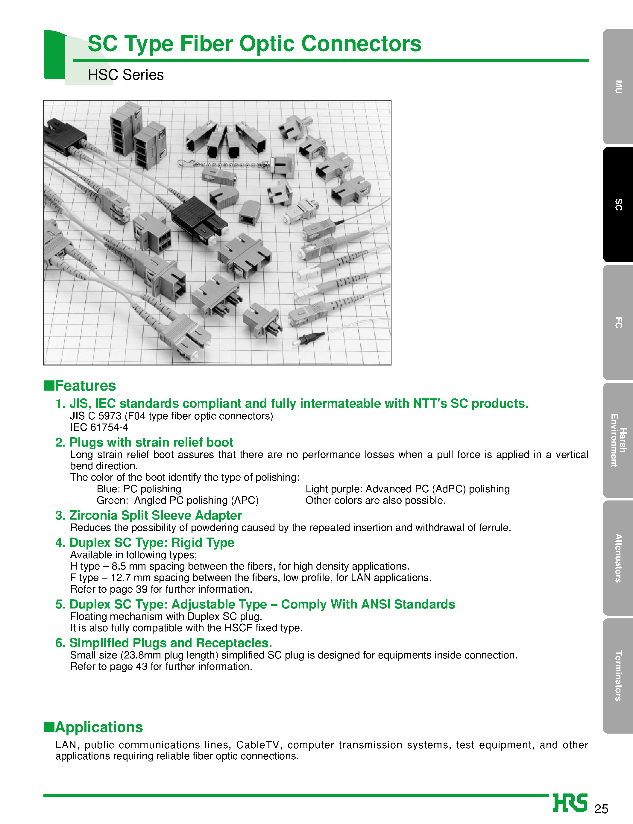 Даташит HSC2-PH3-B5 - SC Type Fiber Optic Connectors страница 1