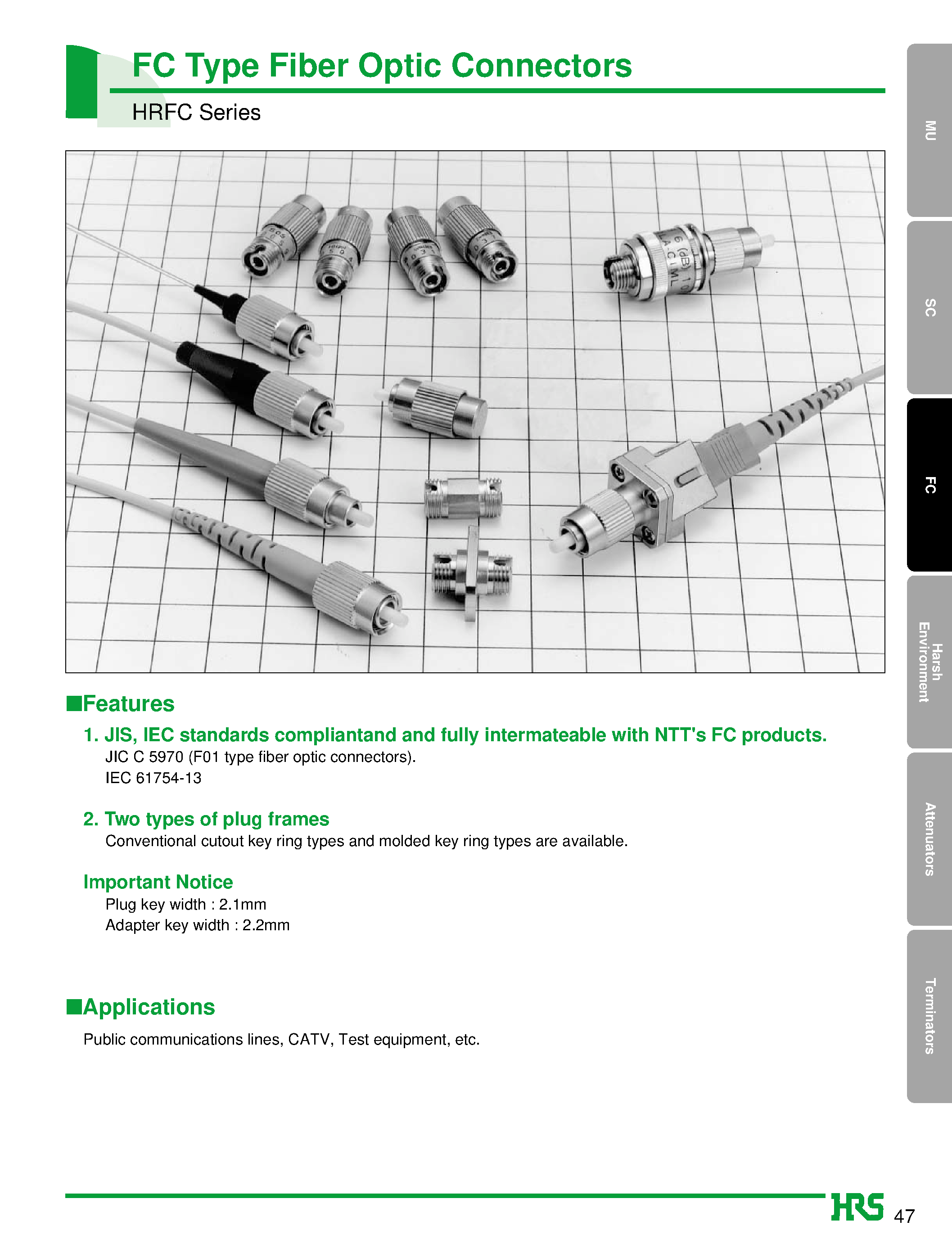 Datasheet HSCP-HRFCJ-2(51) page 1 Datasheet HSCP-HRFCJ-2(51) - FC Type Fiber Optic Connectors page 1