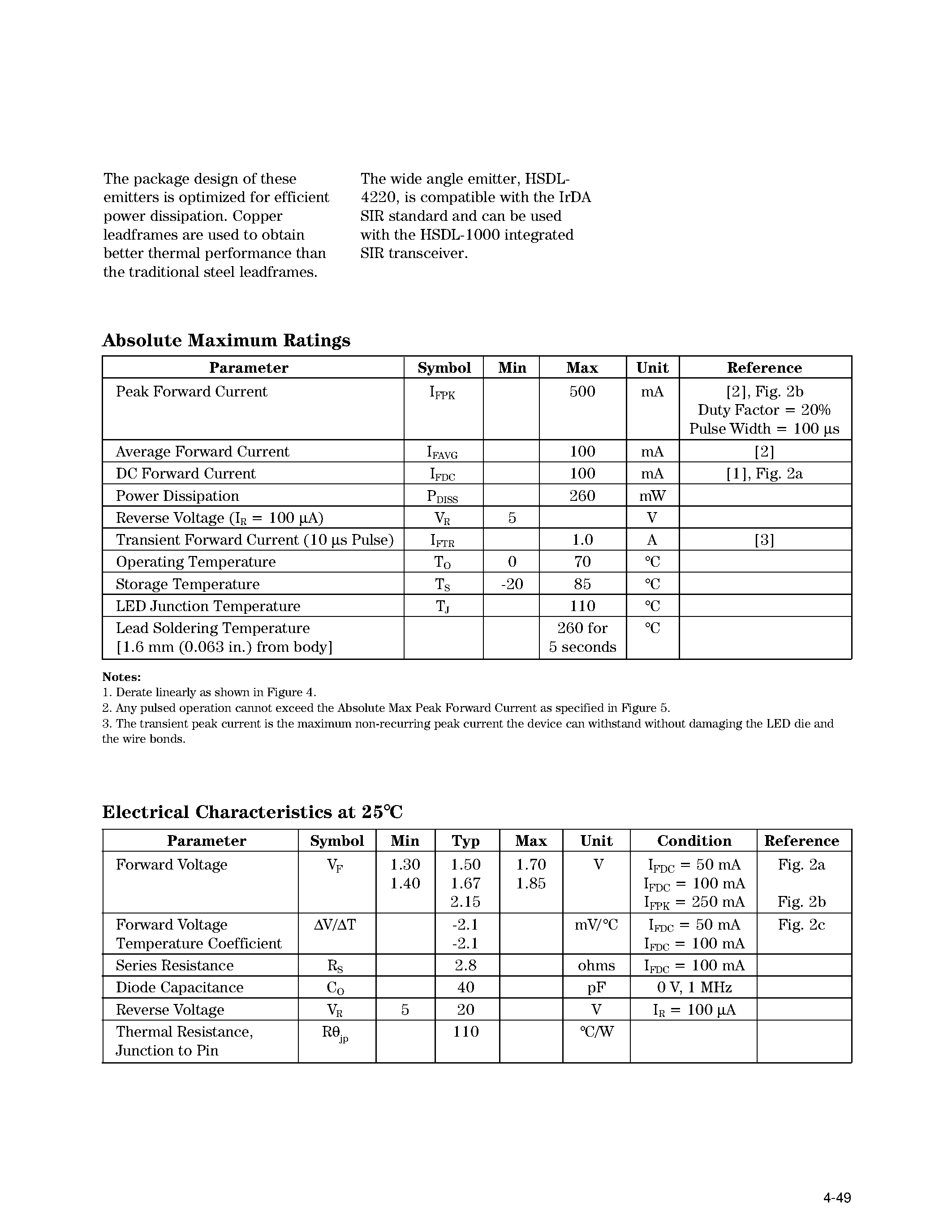 Даташит HSDL-4200 - High-Performance T-13/4 (5 mm) TS AlGaAs Infrared (875 nm) Lamp страница 2