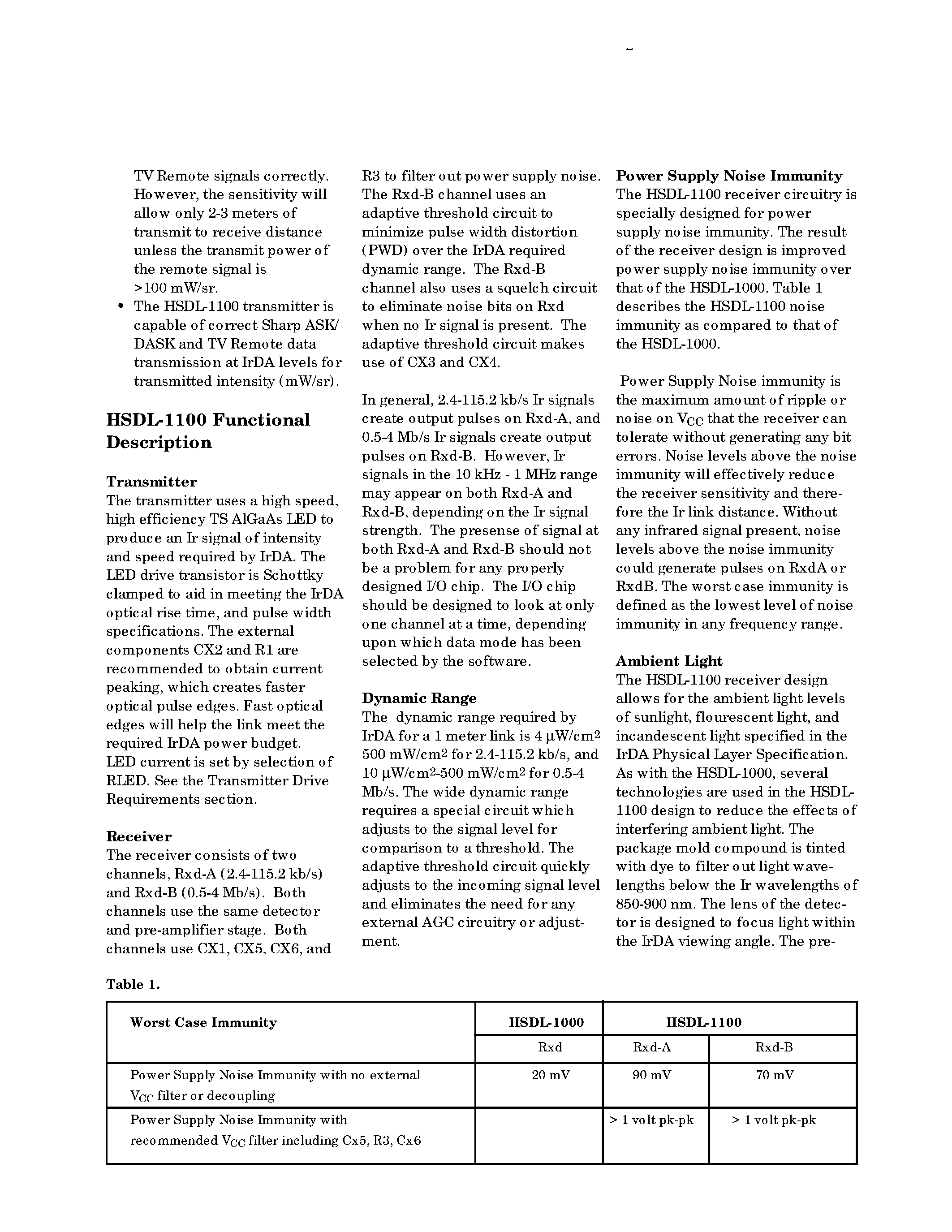 Datasheet HSDL1100 - General Application Guide for the HSDL-1100 4 Mb/s Infrared Transceiver page 2