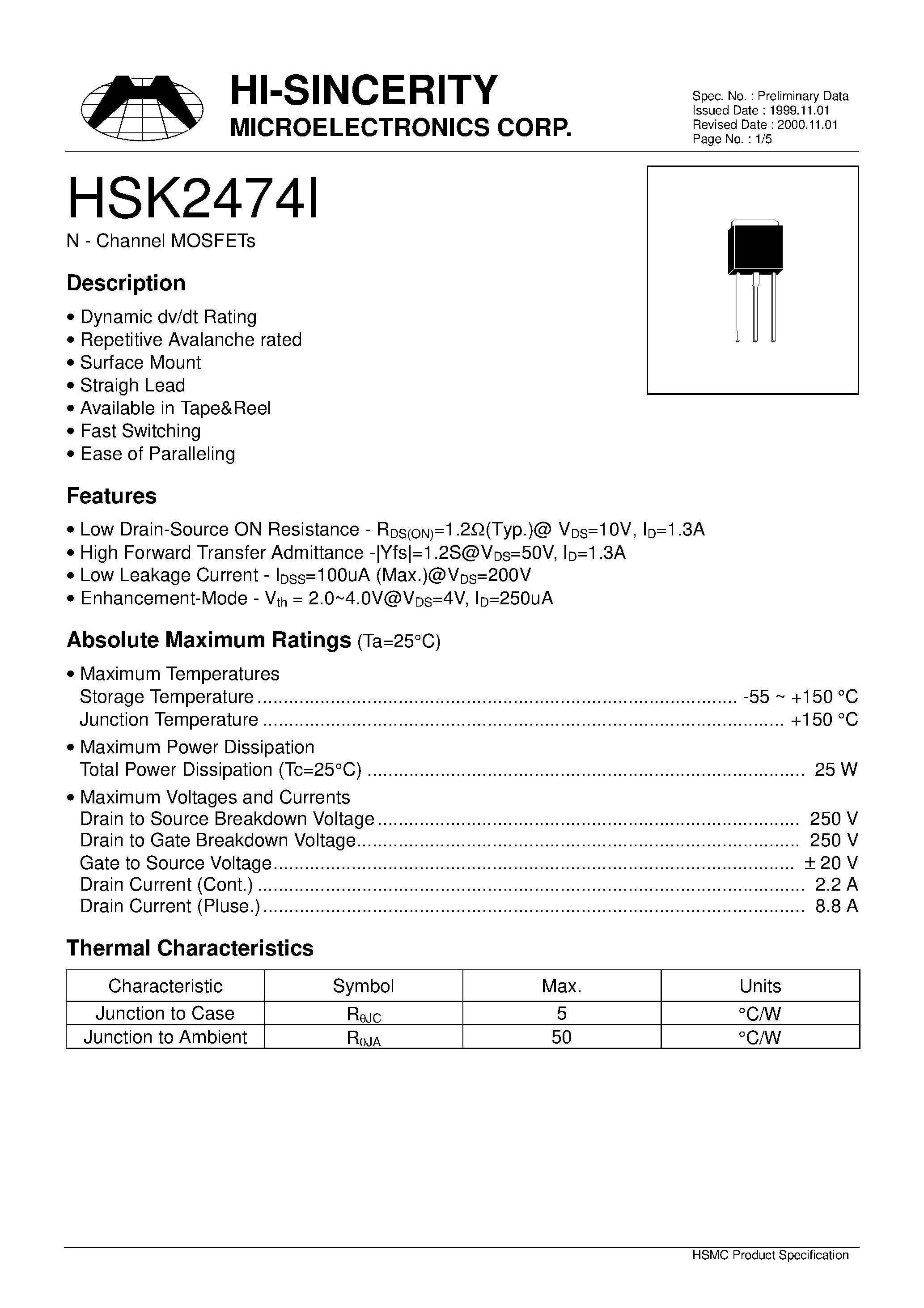Datasheet HSK2474I - N-Channel MOSFETs page 1