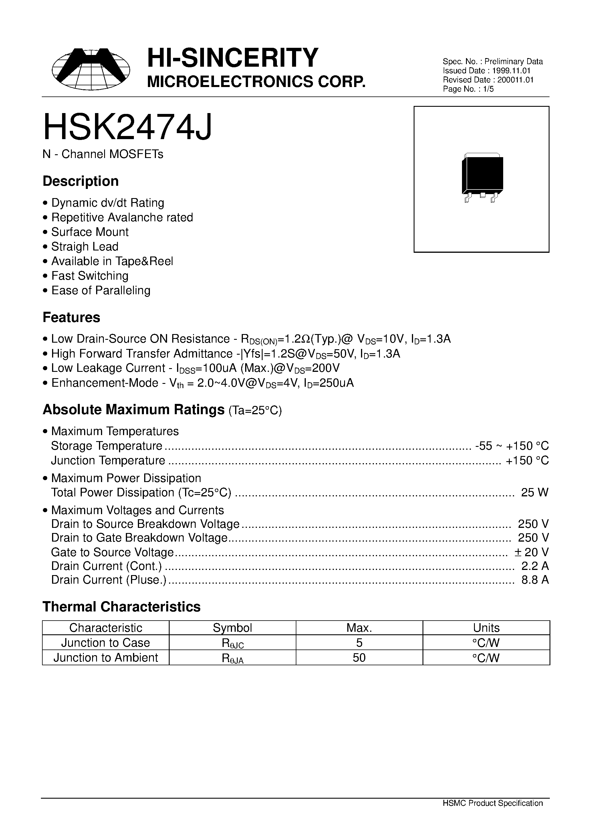 Datasheet HSK2474J - N-Channel MOSFETs page 1