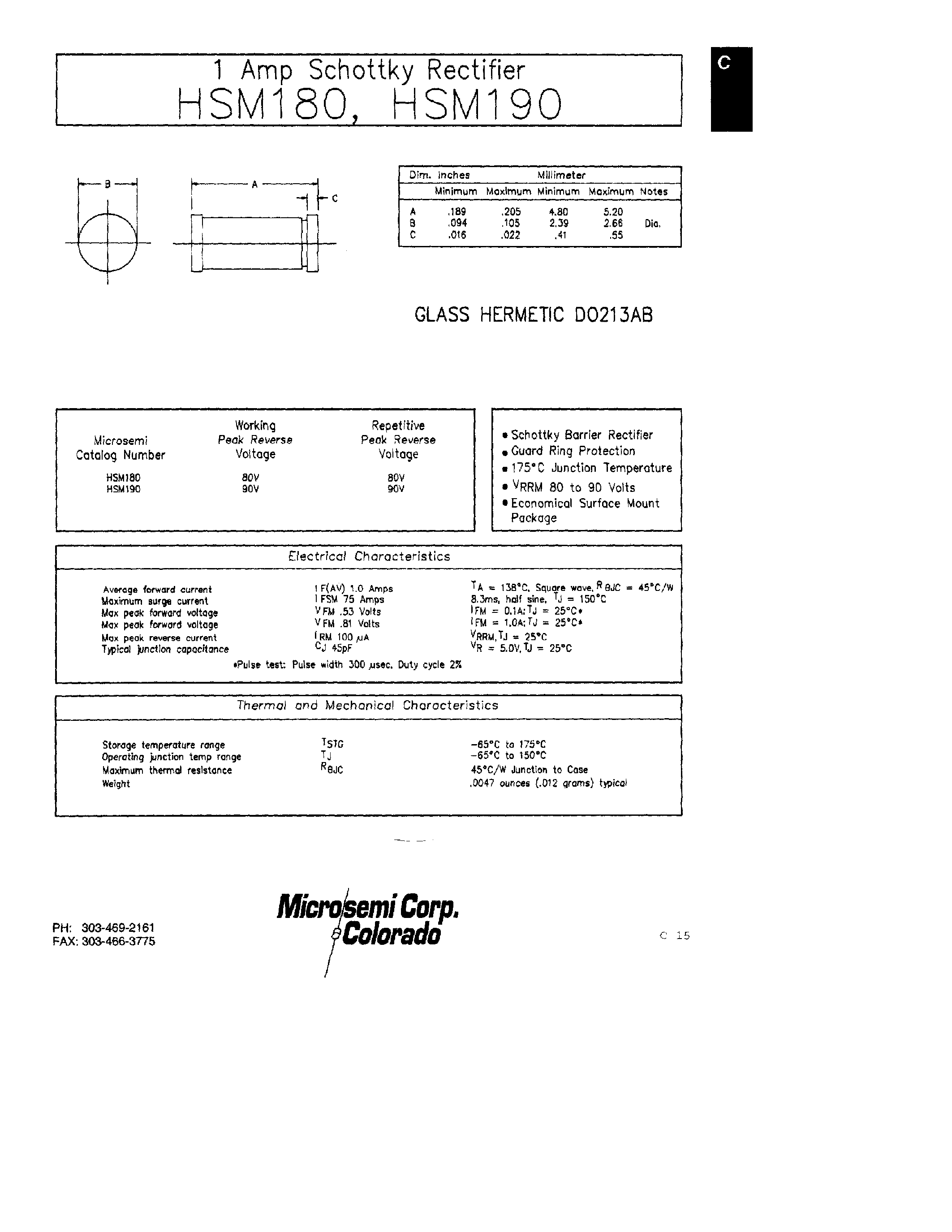 Даташит на микросхему HSM180 страница 1 Даташит HSM180 - 1 Amp Schottky Rectifier страница 1