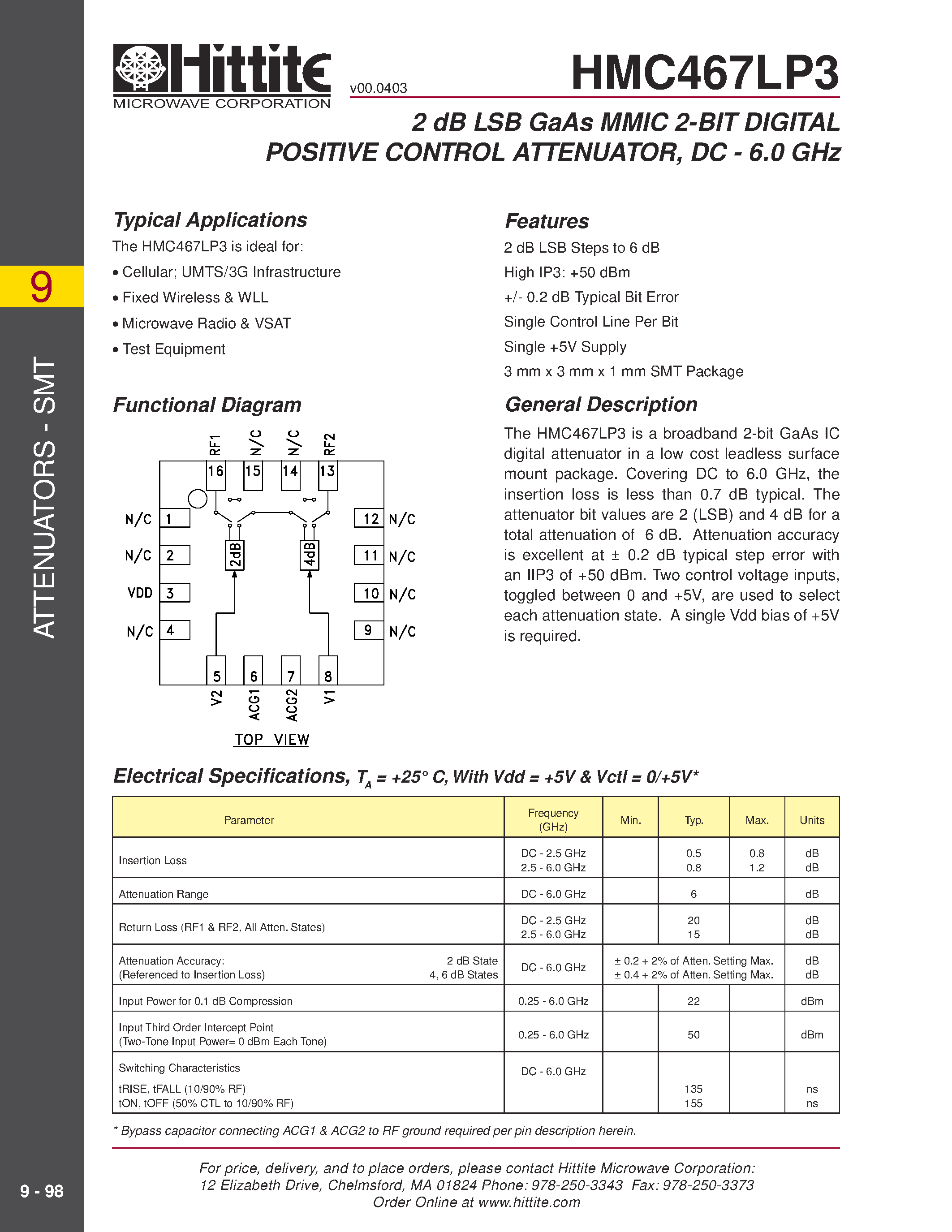 Datasheet HMC466LP4 page 1 Datasheet HMC466LP4 - MMIC VCO w/ BUFFER AMPLIFIER/ 6.1 - 6.72 GHz page 1