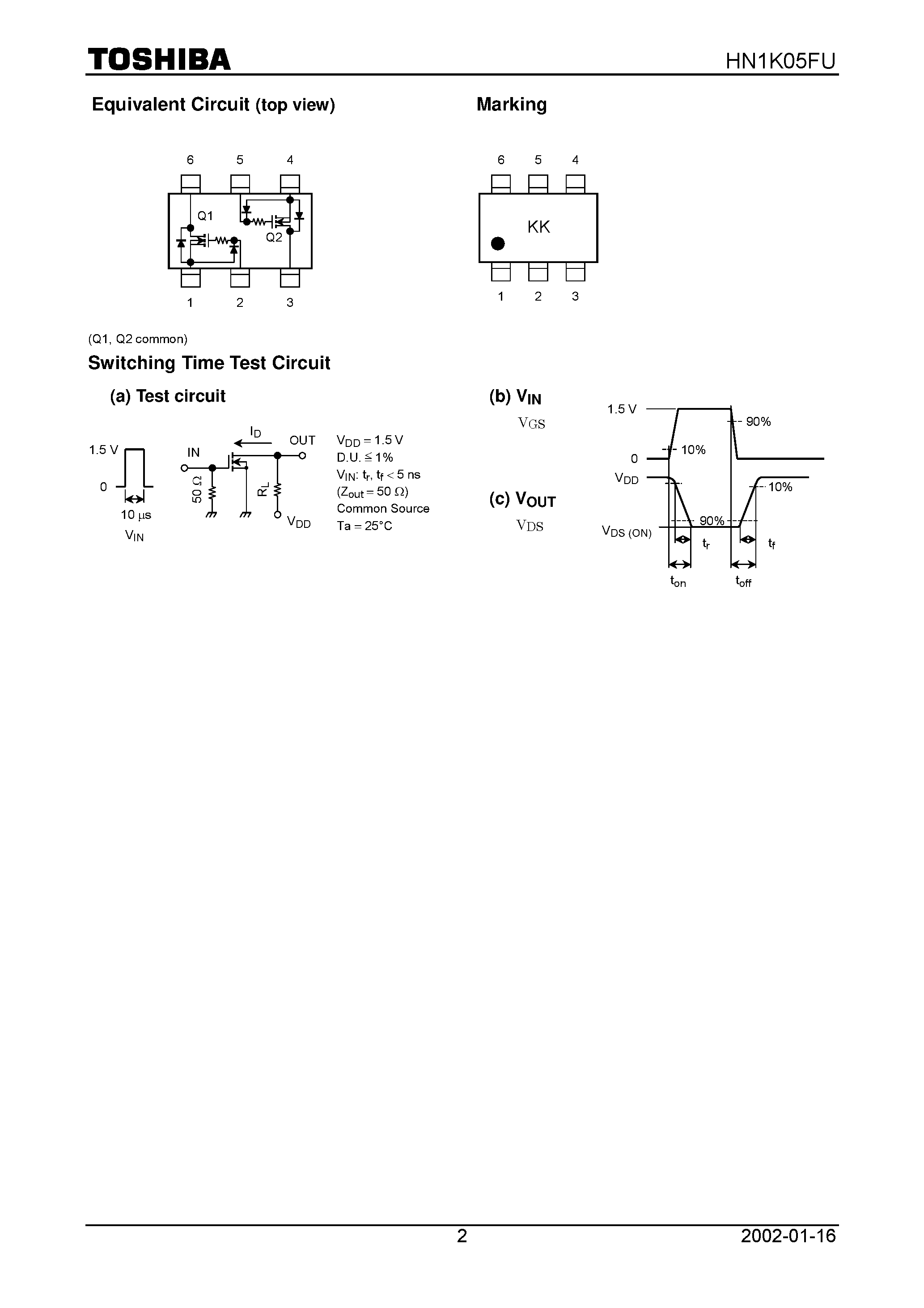 Datasheet HN1K05FU - TOSHIBA Field Effect Transistor Silicon N Channel MOS Type page 2