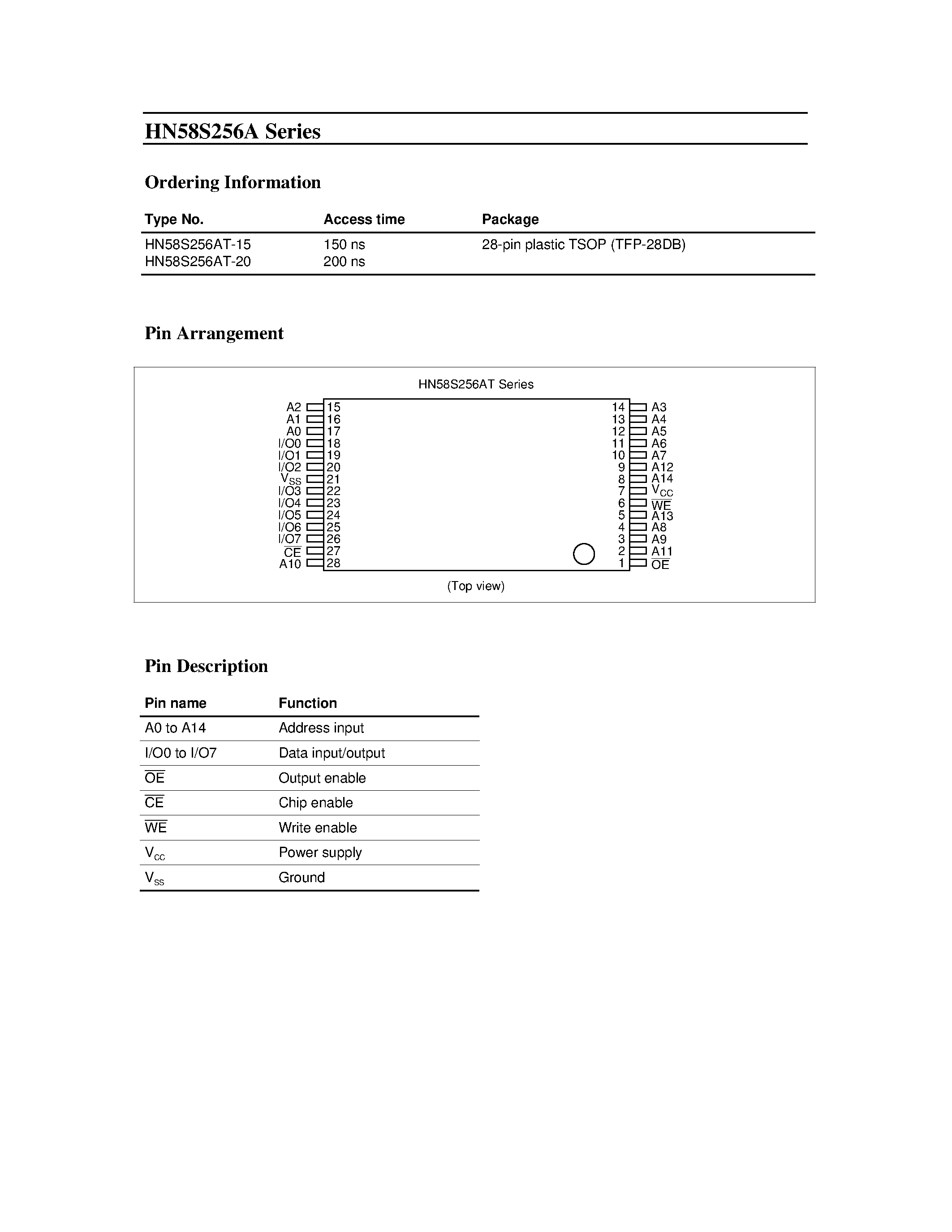 Datasheet HN58S256AT-15 - 256 k EEPROM (32-kword x 8-bit) page 2