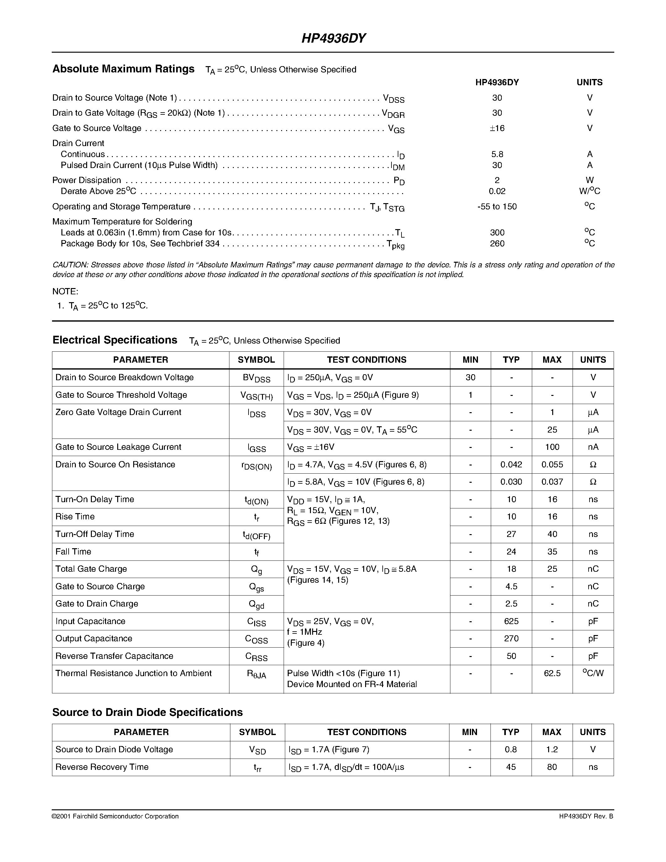 Datasheet HP4936DY - 5.8A/ 30V/ 0.037 Ohm/ Dual N-Channel/ Logic Level Power MOSFET page 2