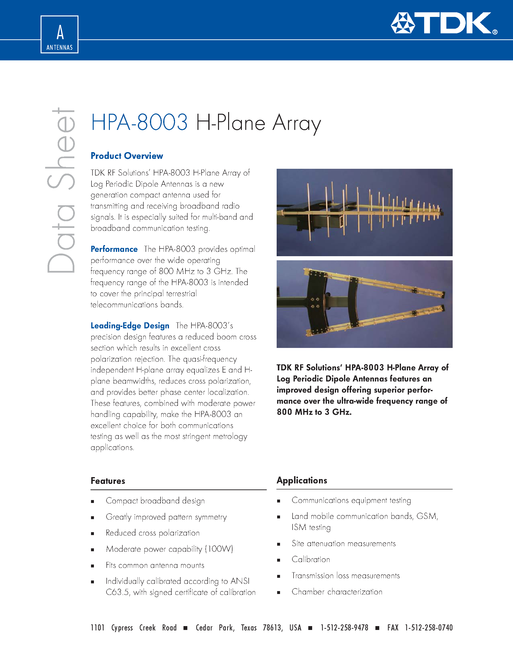 Datasheet HPA-8003 - HPA-8003 H-Plane Array page 1