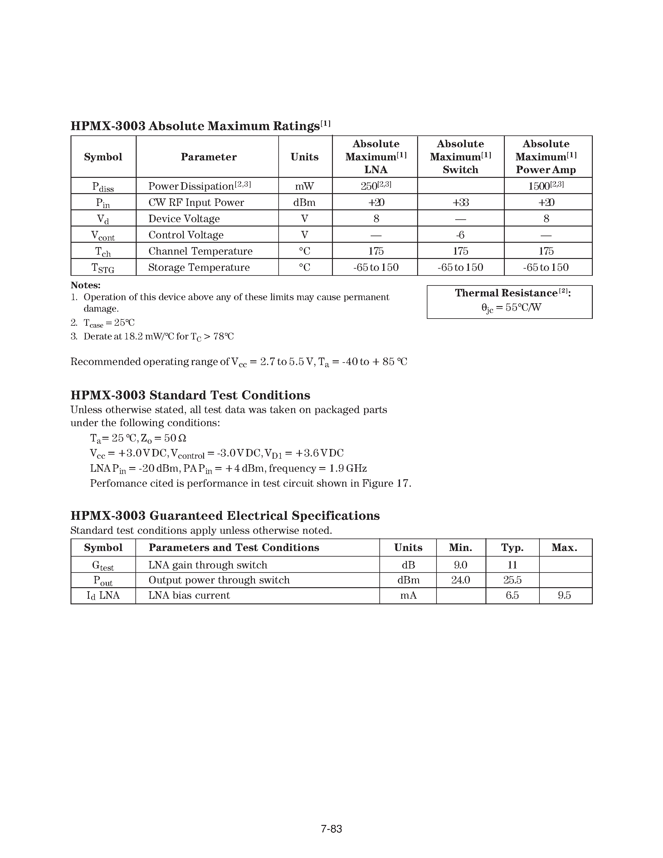 Datasheet HPMX-3003-BLK - 1.5 - 2.5 GHz LNA Switch PA page 2