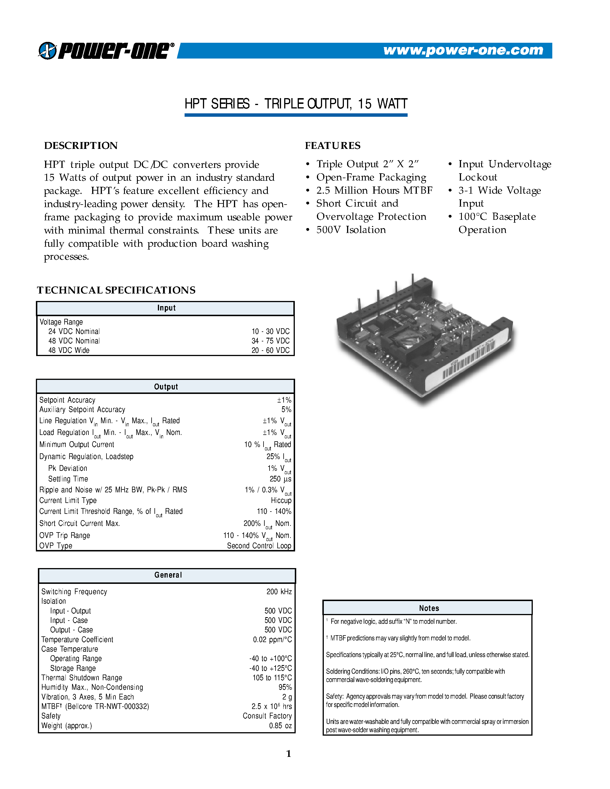 Datasheet HPT015ZEJJ-A page 1 Datasheet HPT015ZEJJ-A - HPT SERIES - TRIPLE OUTPUT/ 15 WATT page 1
