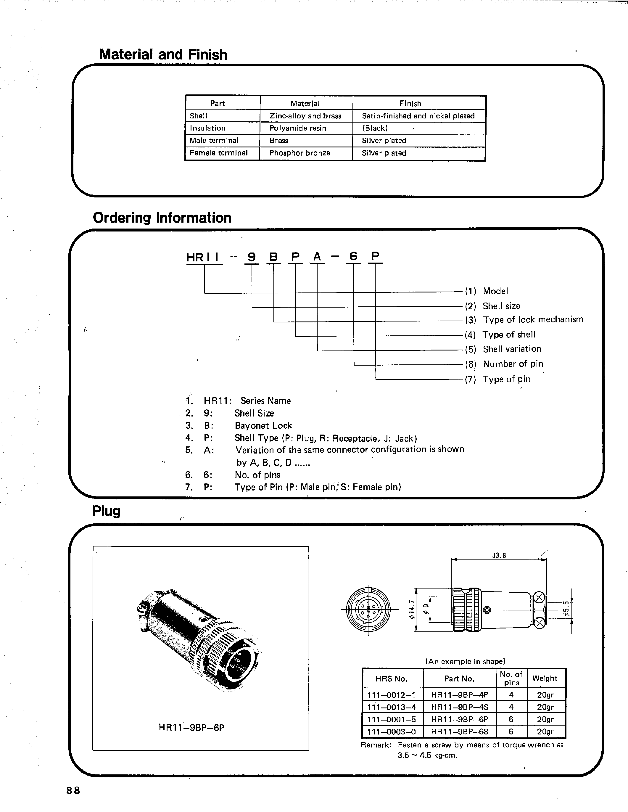 Даташит HR11-9BPD-6P - HR11 SERIES SHELL SIZE 9mm BAYONET LOCK CONNECTORS страница 2