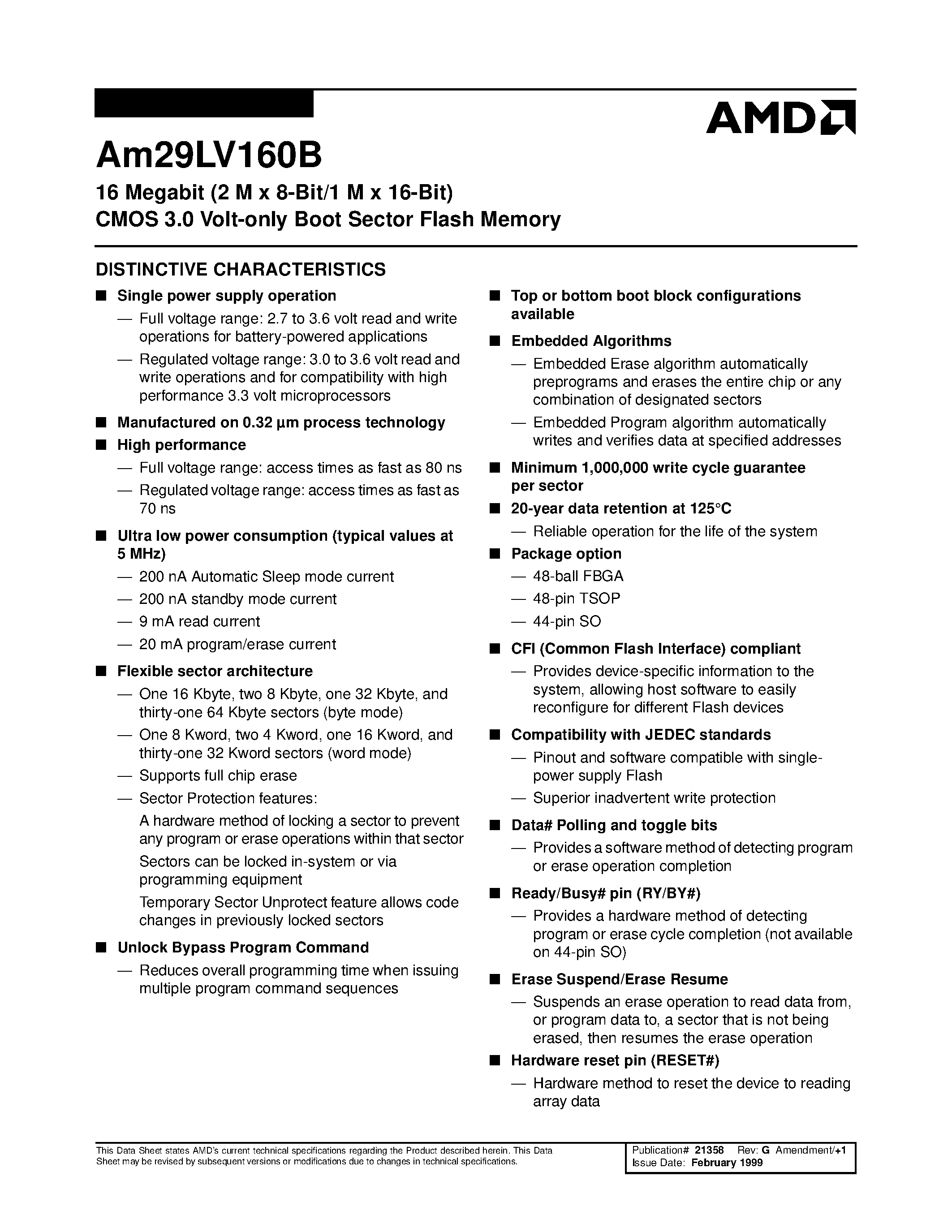 Datasheet Am29LV160BB120FIB page 2 Datasheet Am29LV160BB120FIB - 16 Megabit (2 M x 8-Bit/1 M x 16-Bit) CMOS 3.0 Volt-only Boot Sector Flash Memory page 2