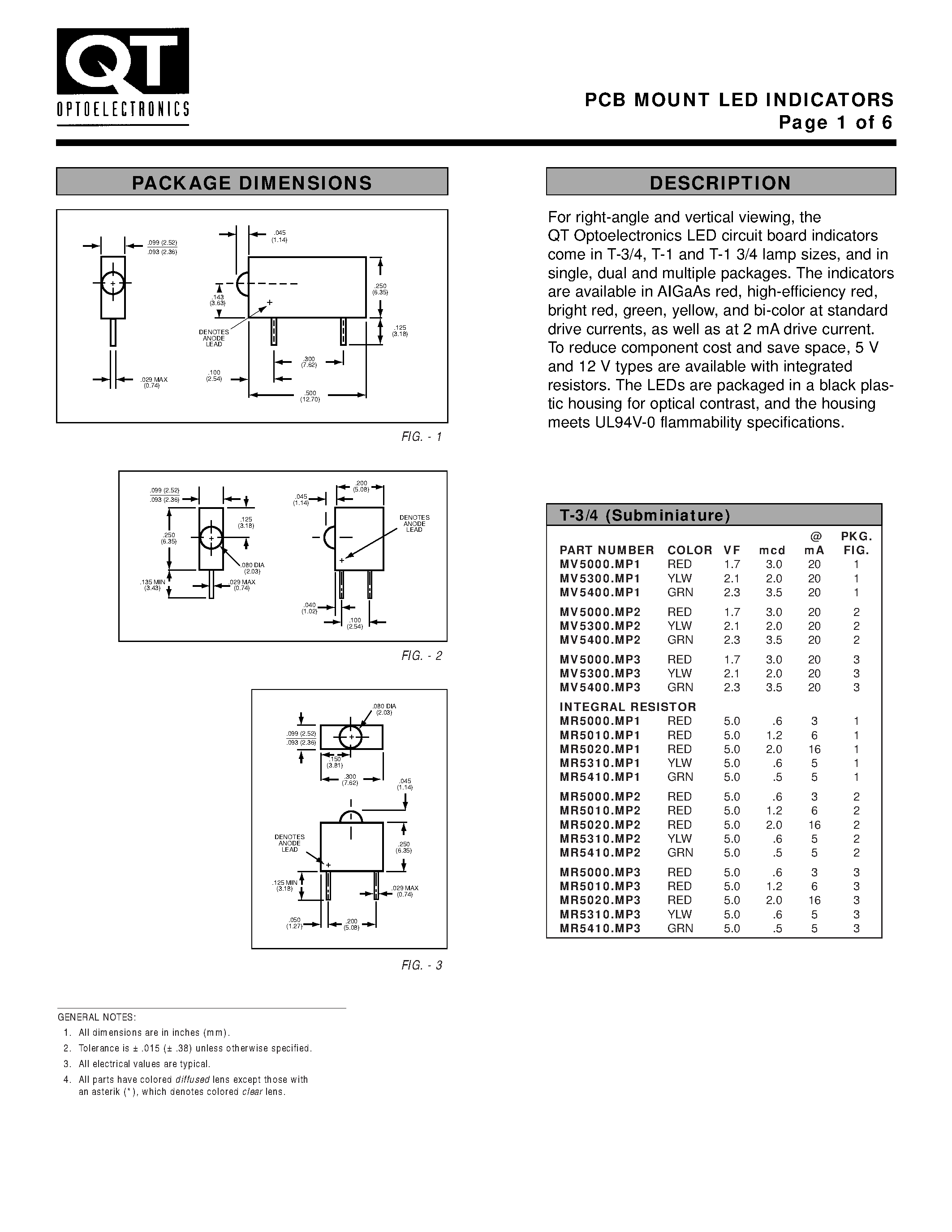 Datasheet HLMP-D1019-MP6 - PCB MOUNT LED INDICATORS page 1