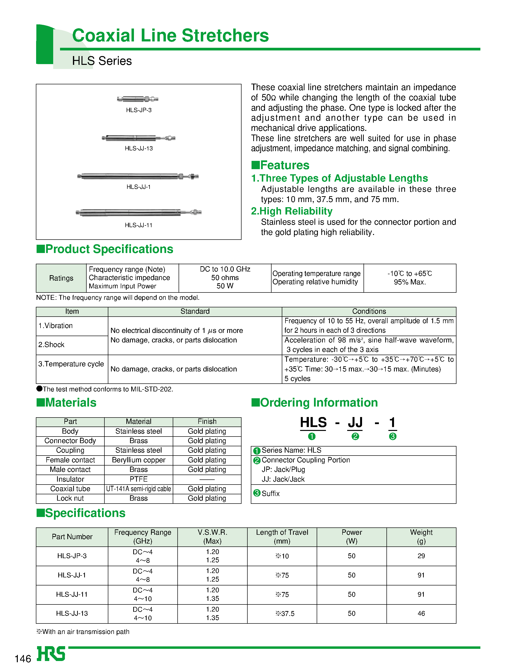 Даташит HLS-JJ-1 - Coaxial Line Stretchers страница 1
