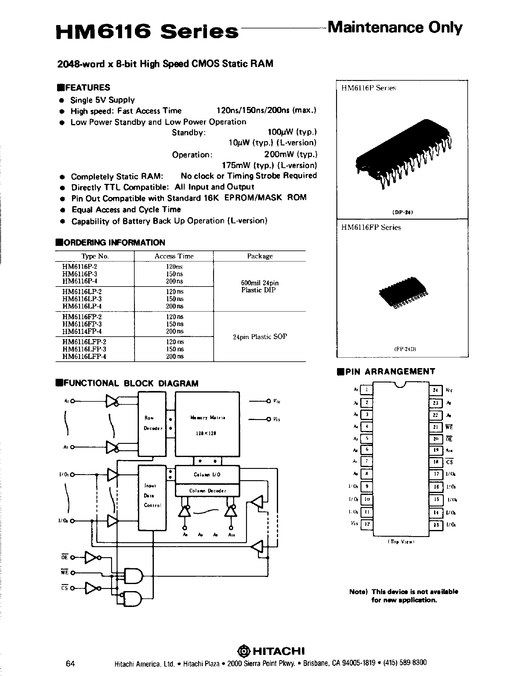 Datasheet HM6116FP-4 - 2048-word X 8bit High Speed CMOS Static RAM page 1