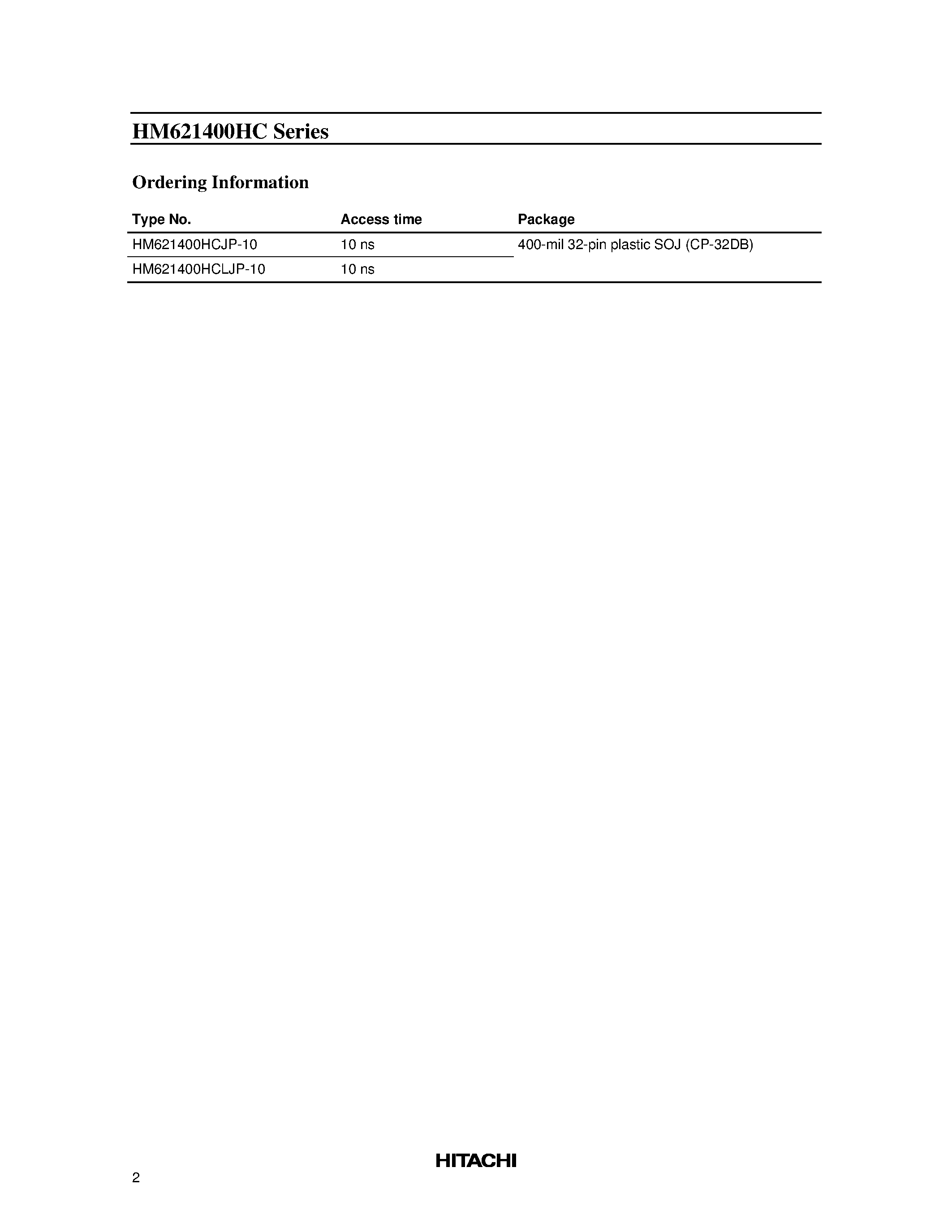 Даташит HM621400HC - 4M High Speed SRAM (4-Mword x 1-bit) страница 2