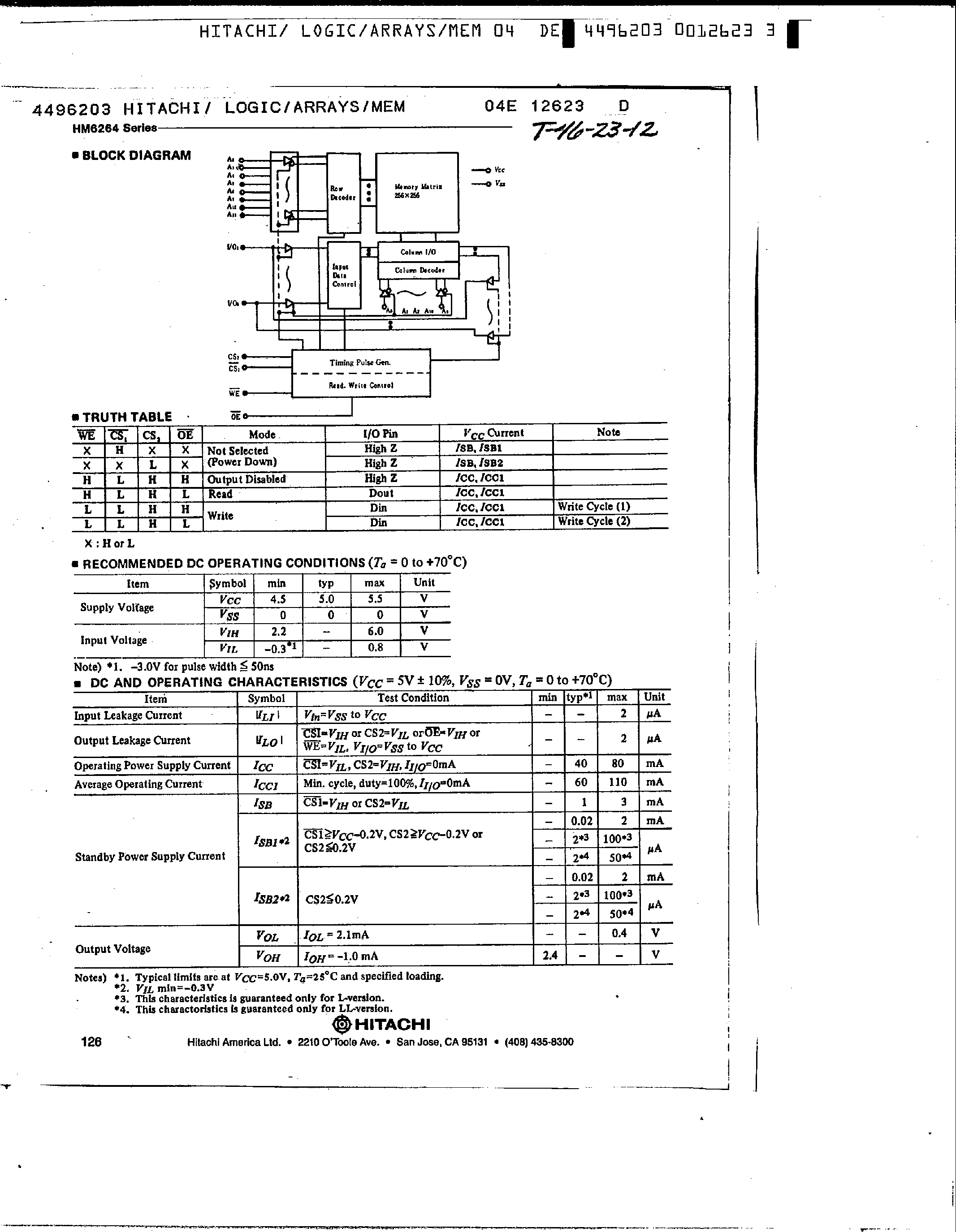 Даташит на микросхему HM6264FP-10 страница 2 Даташит HM6264FP-10 - 8192-word x 8-bit High Speed CMOS Static RAM страница 2