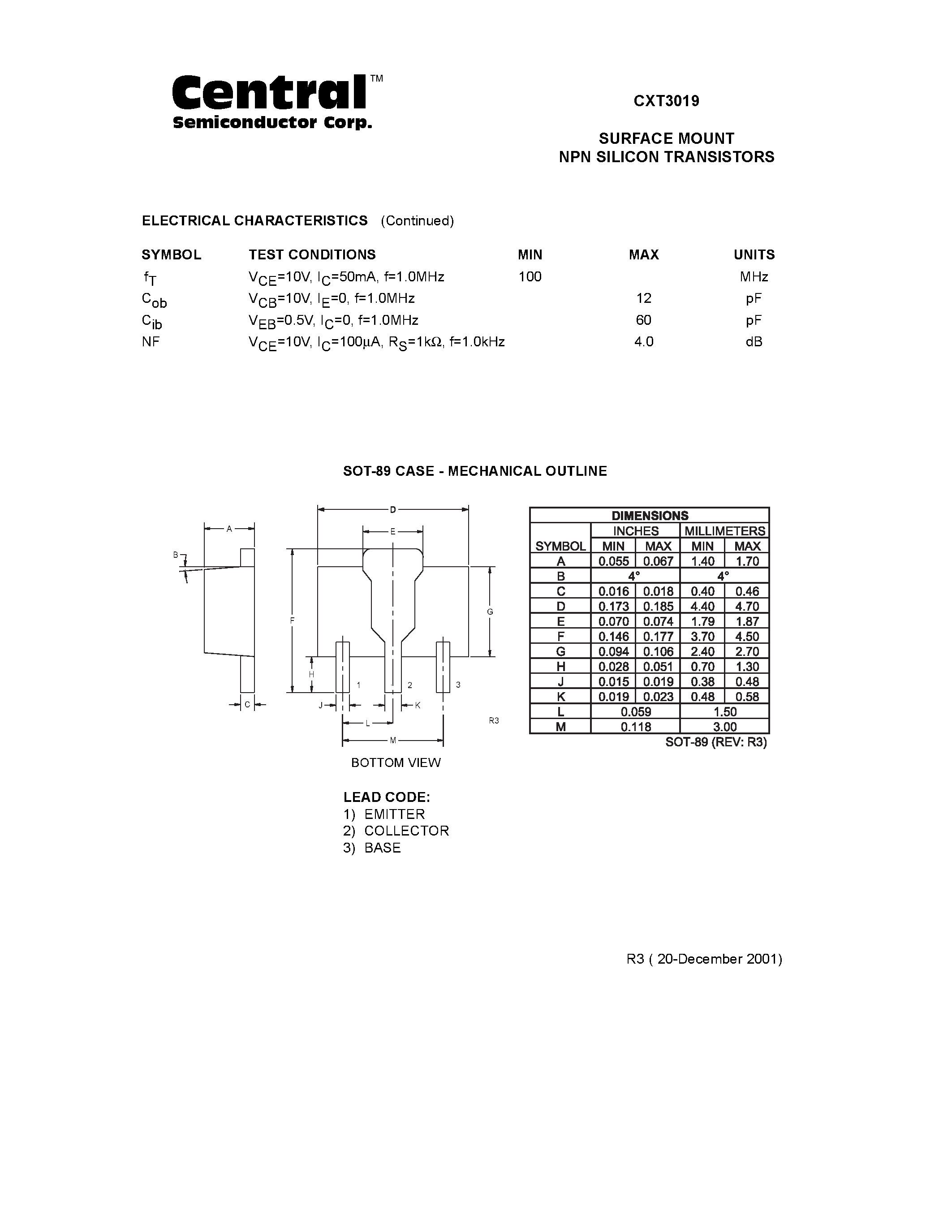 Даташит CXT3019 - SURFACE MOUNT NPN SILICON TRANSISTORS страница 2