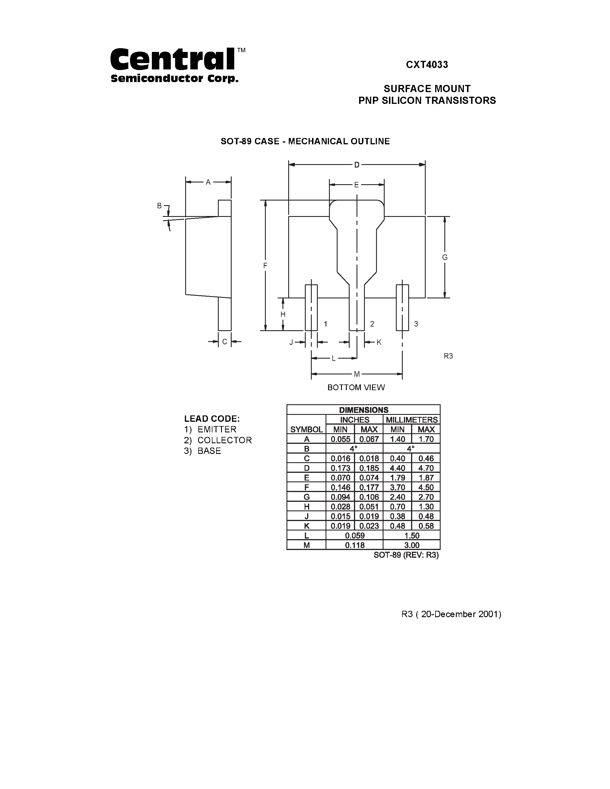 Даташит CXT4033 - SURFACE MOUNT PNP SILICON TRANSISTORS страница 2