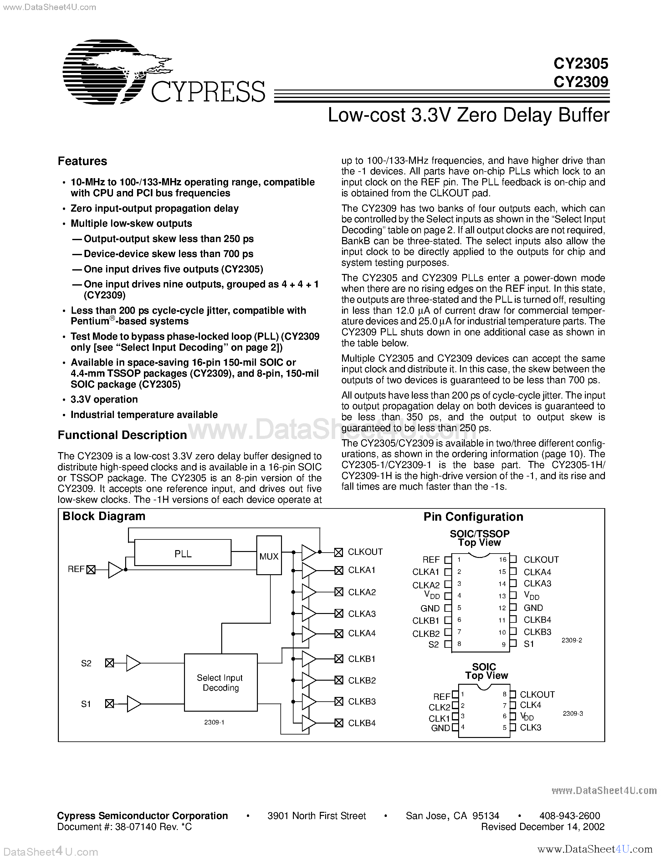 Даташит CY2305SC-1 - CY2305 and CY2309 as PCI and SDRAM Buffers страница 1