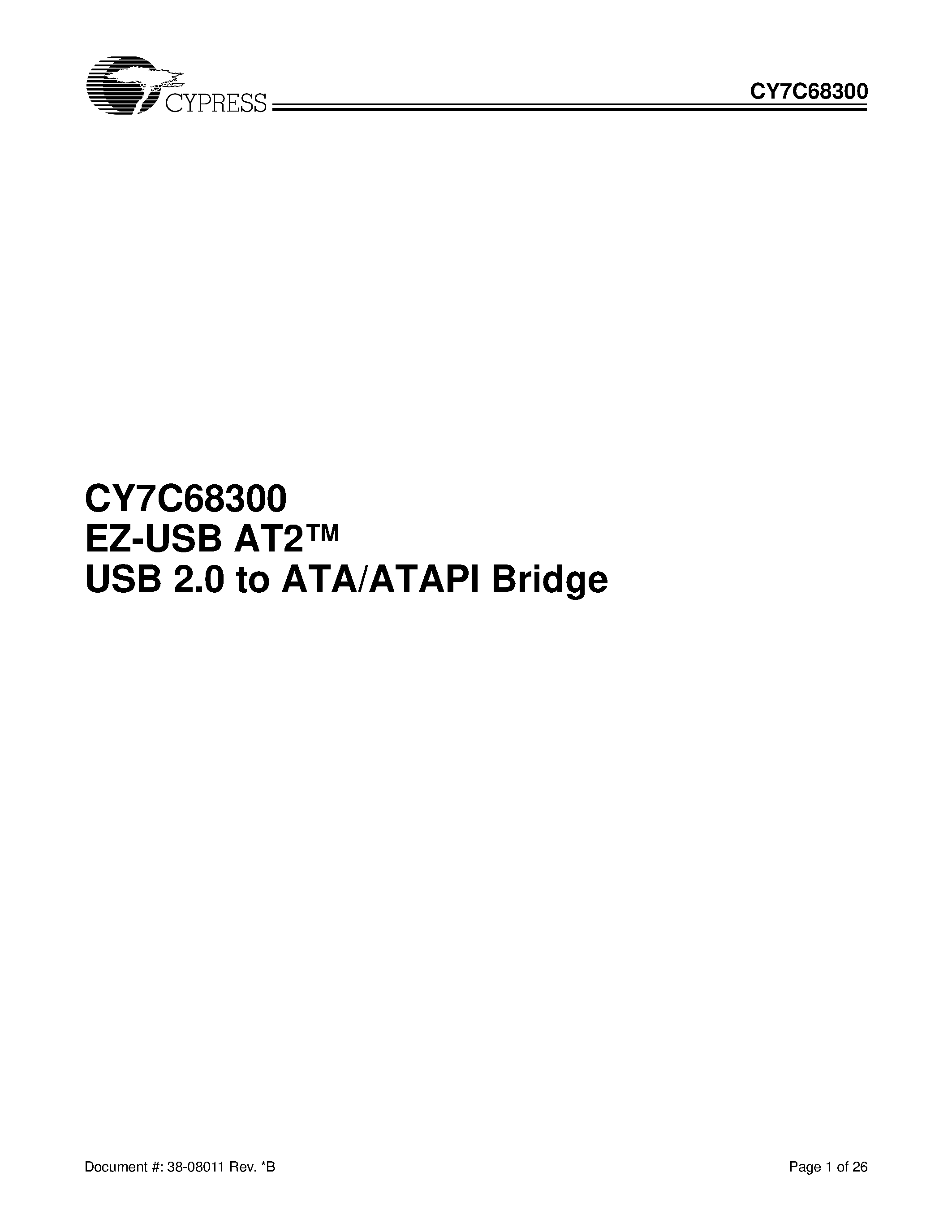 Datasheet CY4615 - EZ-USB AT2 USB 2.0 to ATA/ATAPI Bridge page 1