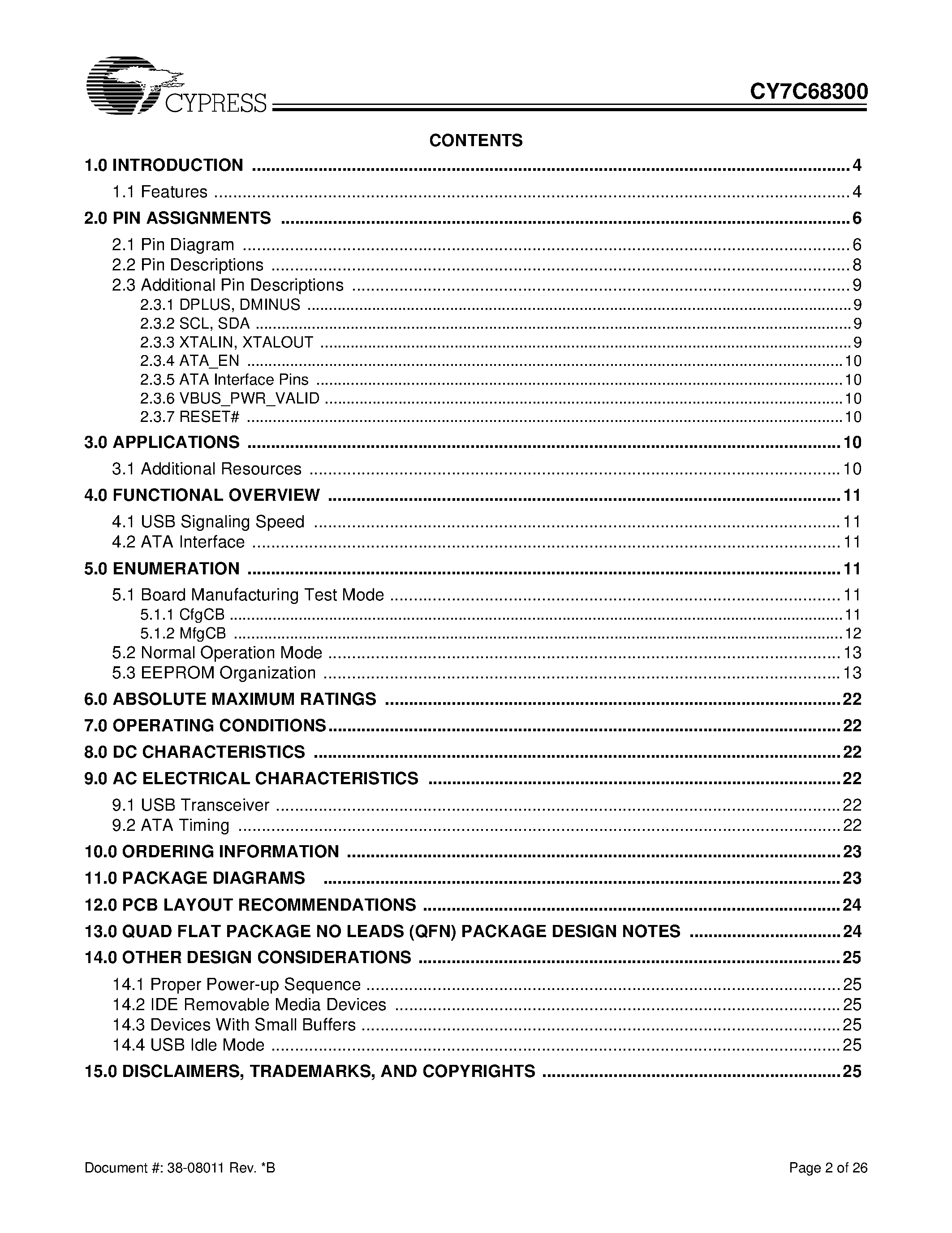 Datasheet CY4615 - EZ-USB AT2 USB 2.0 to ATA/ATAPI Bridge page 2