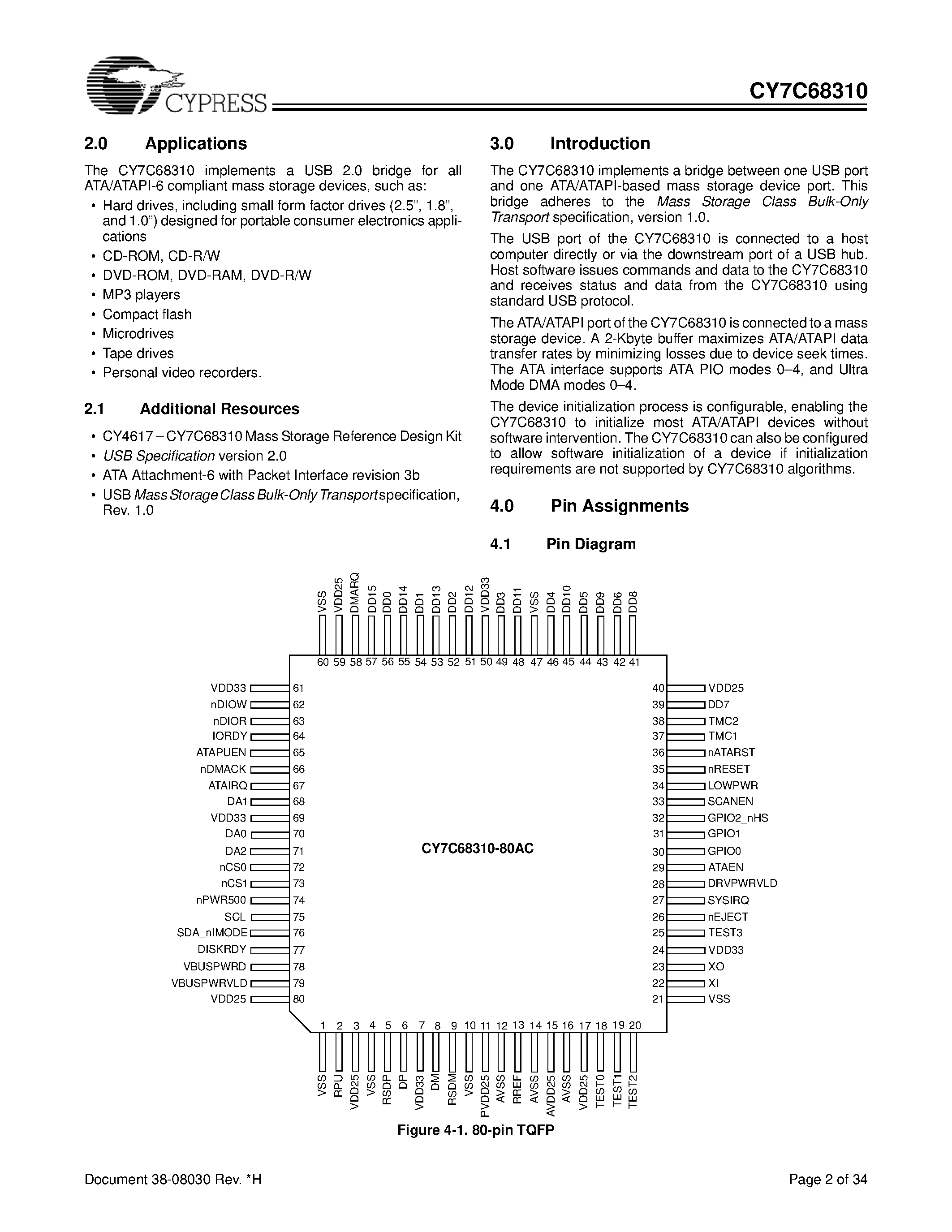 Datasheet CY4617 page 2 Datasheet CY4617 - ISD-300LP Low-Power USB 2.0 to ATA/ATAPI Bridge IC page 2