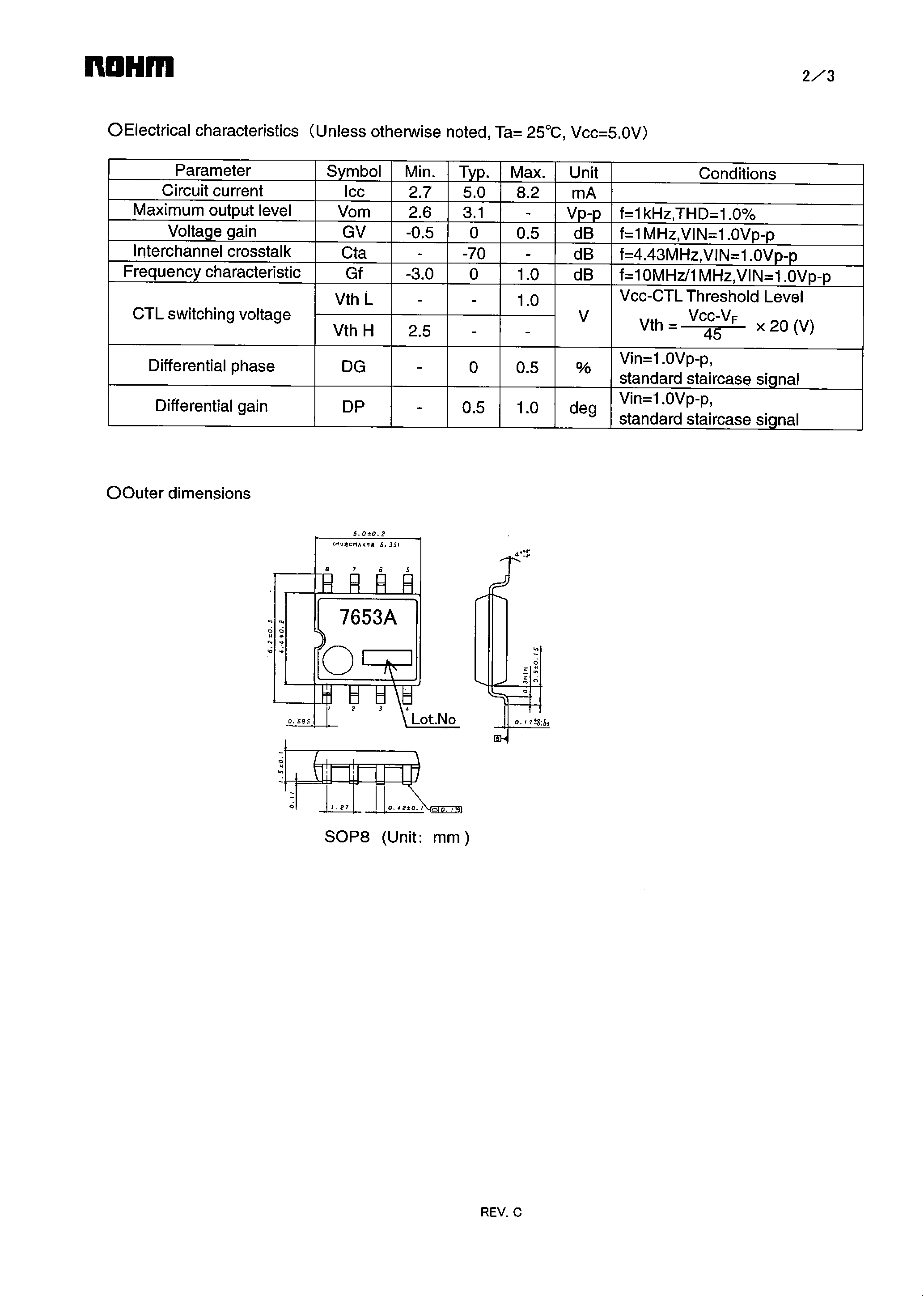 Datasheet BA7653AF page 2 Datasheet BA7653AF - Video signal switcher/ 1 x 3-channel with clamped-input page 2