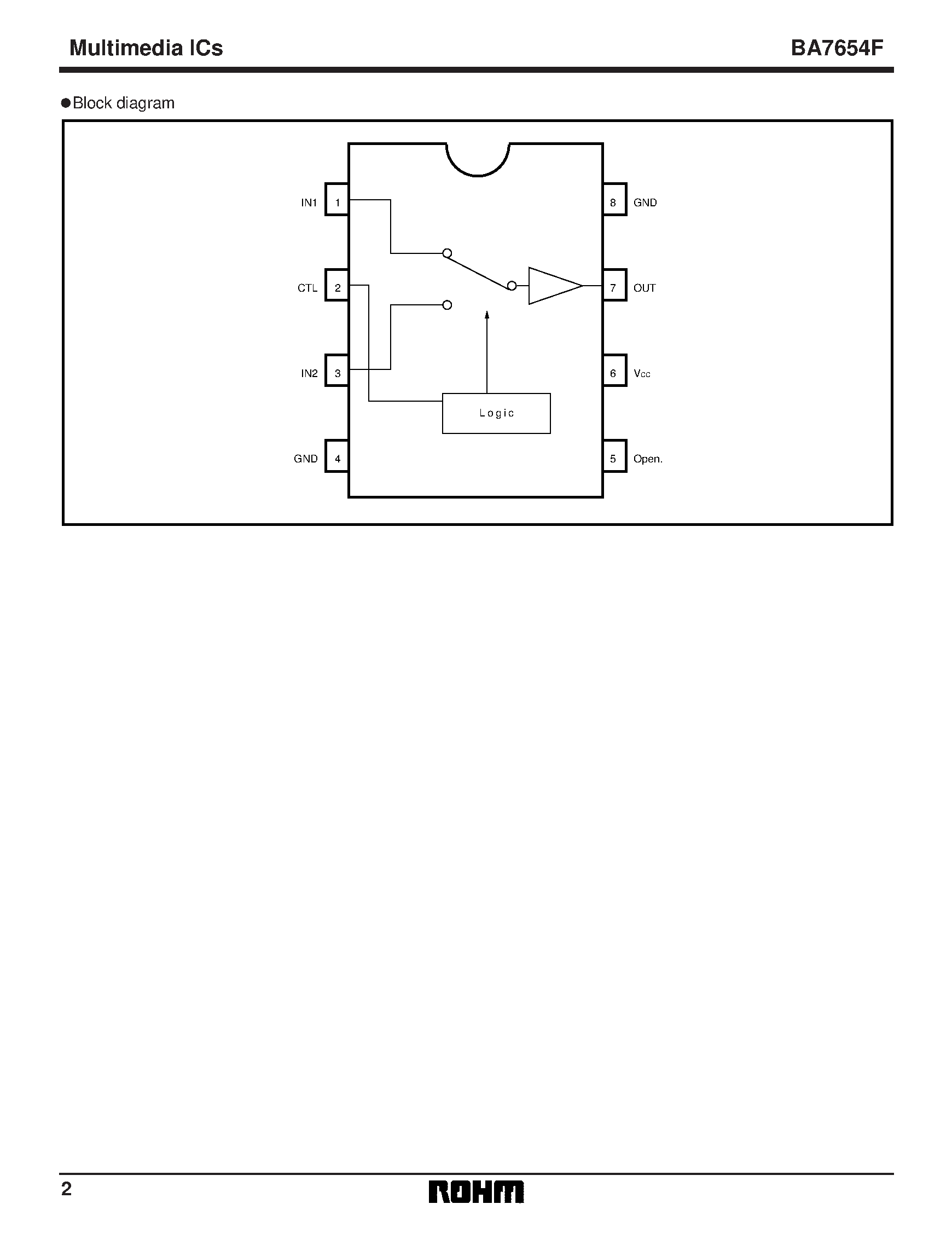 Даташит BA7654F - 2-input/ 1-output video signal switcher страница 2