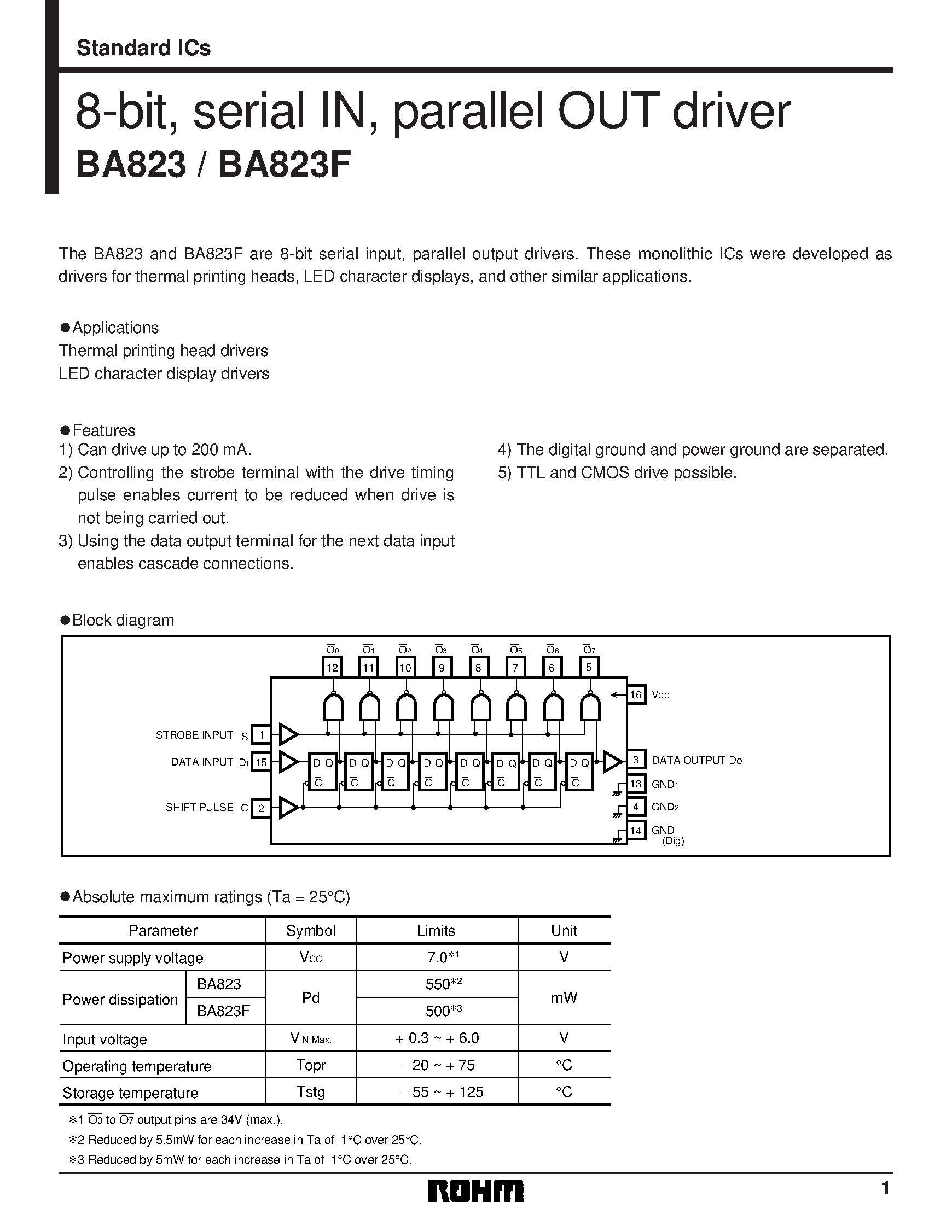 Datasheet BA823 - 8-bit/ serial IN/ parallel OUT driver page 1