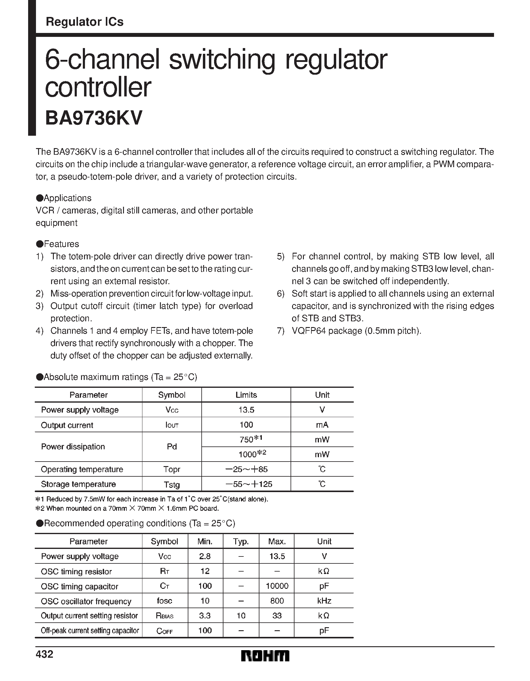 Datasheet BA9736 - 6-channel switching regulator controller page 1