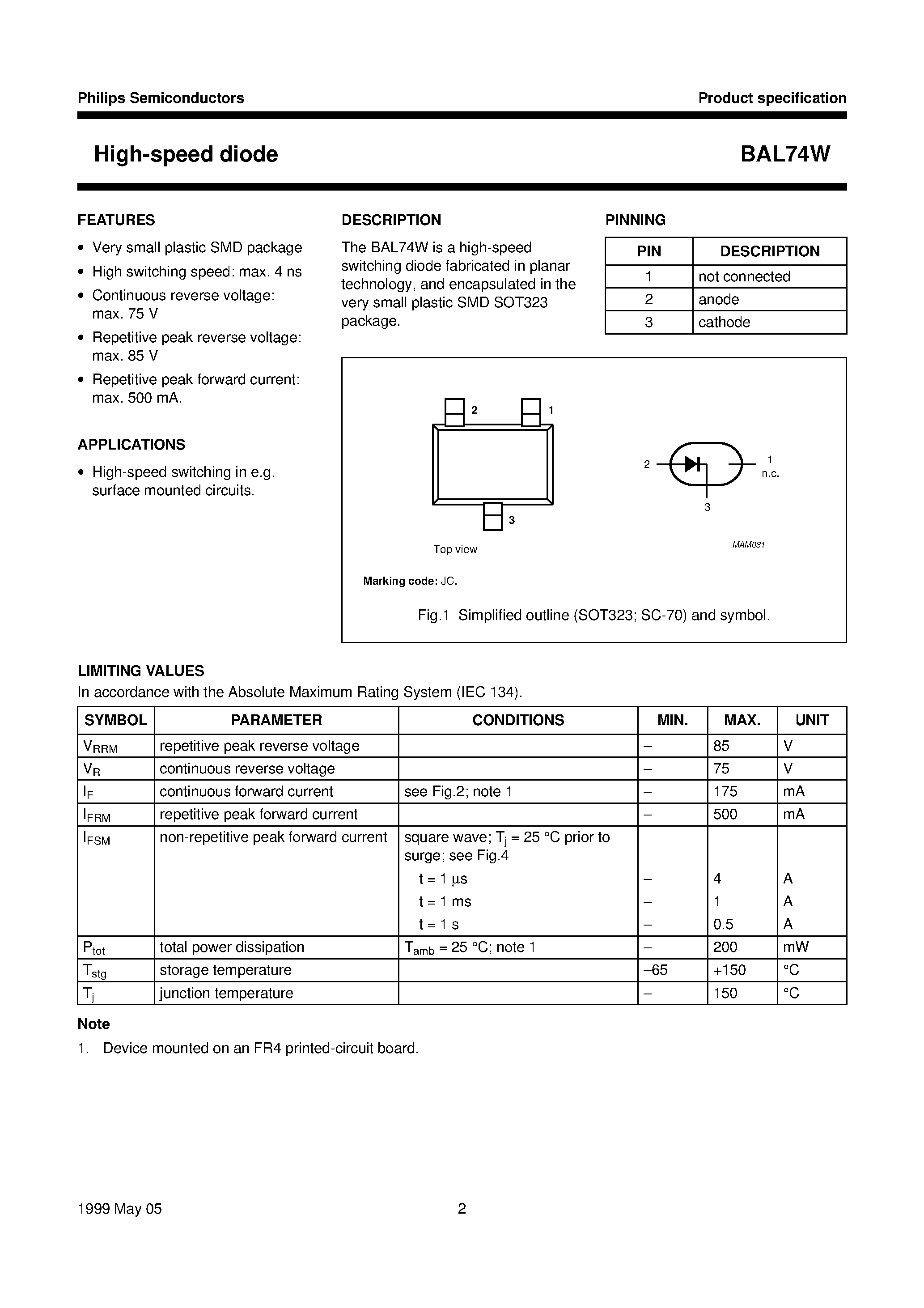 Datasheet BAL74W page 2 Datasheet BAL74W - High-speed diode page 2