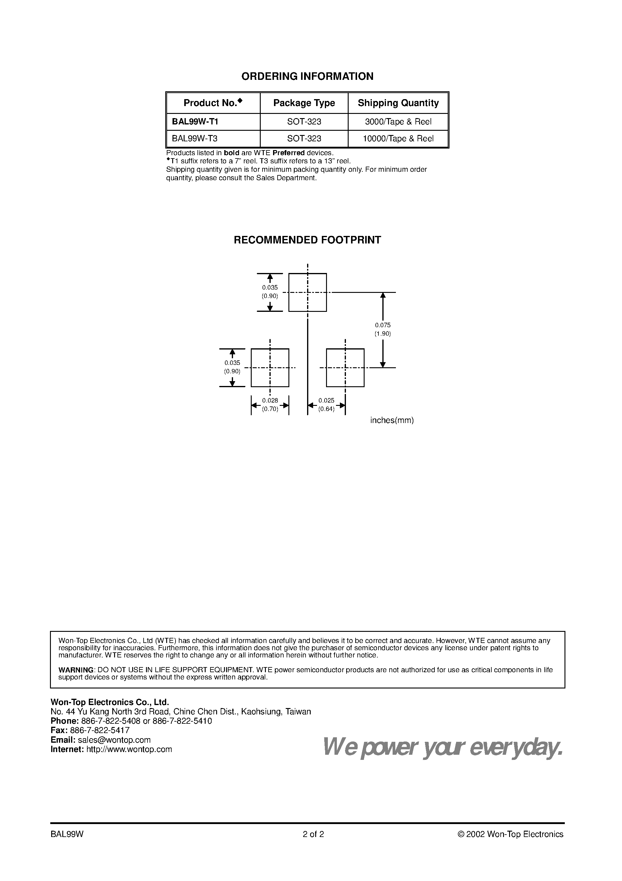 Datasheet BAL99W-T1 page 2 Datasheet BAL99W-T1 - SURFACE MOUNT FAST SWITCHING DIODE page 2