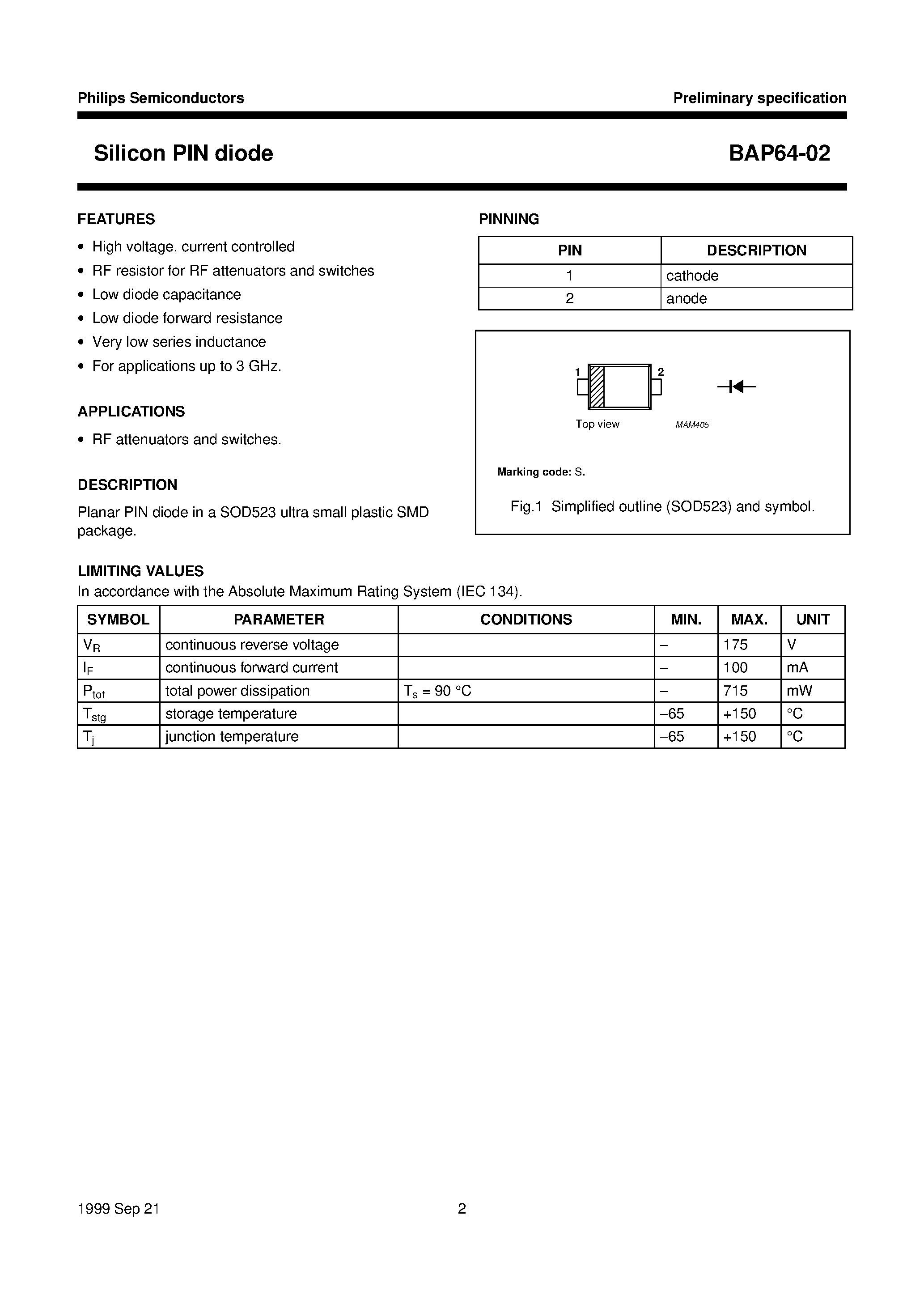 Datasheet BAP64-02 - Silicon PIN diode page 2