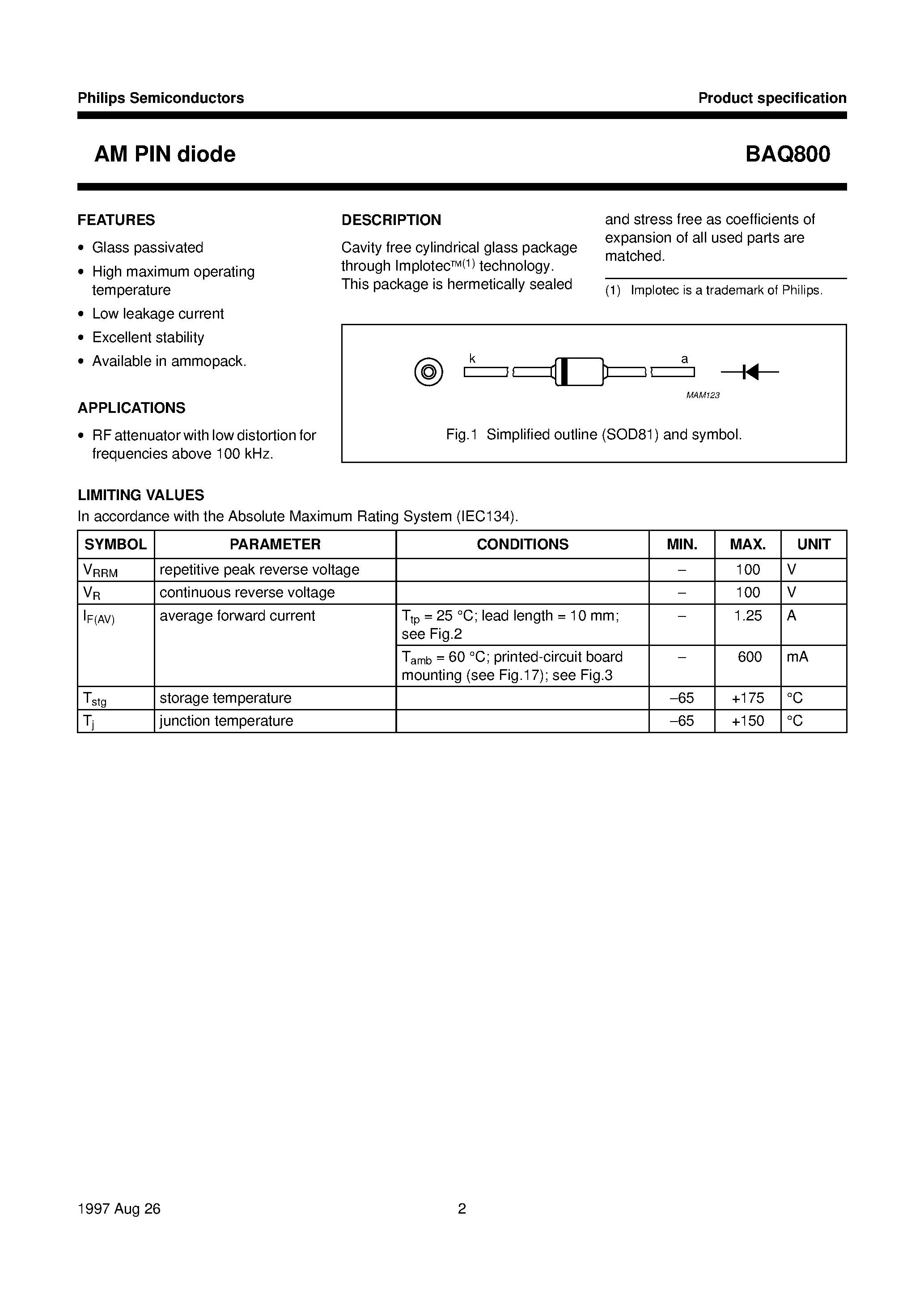 Datasheet BAQ800 - AM PIN diode page 2