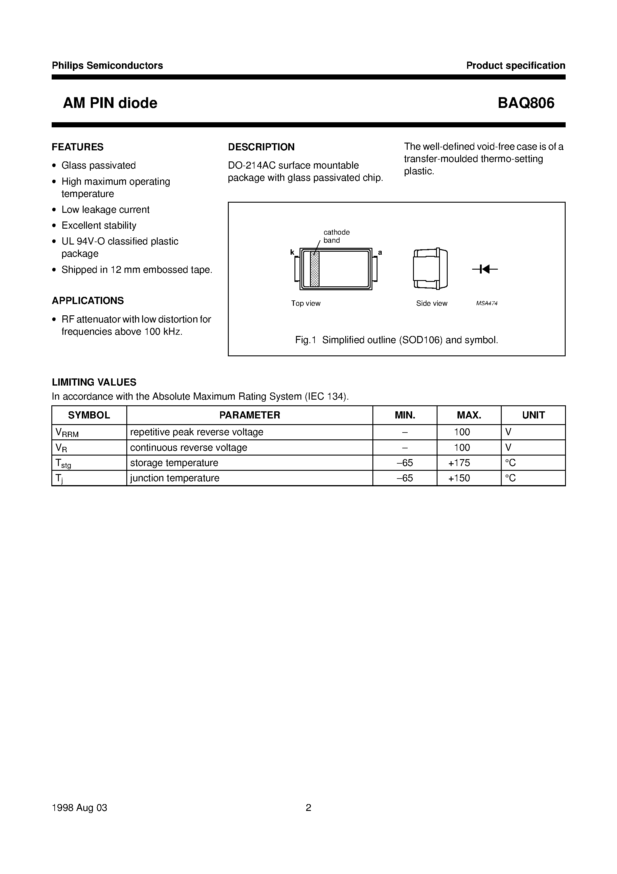 Datasheet BAQ806 - AM PIN diode page 2