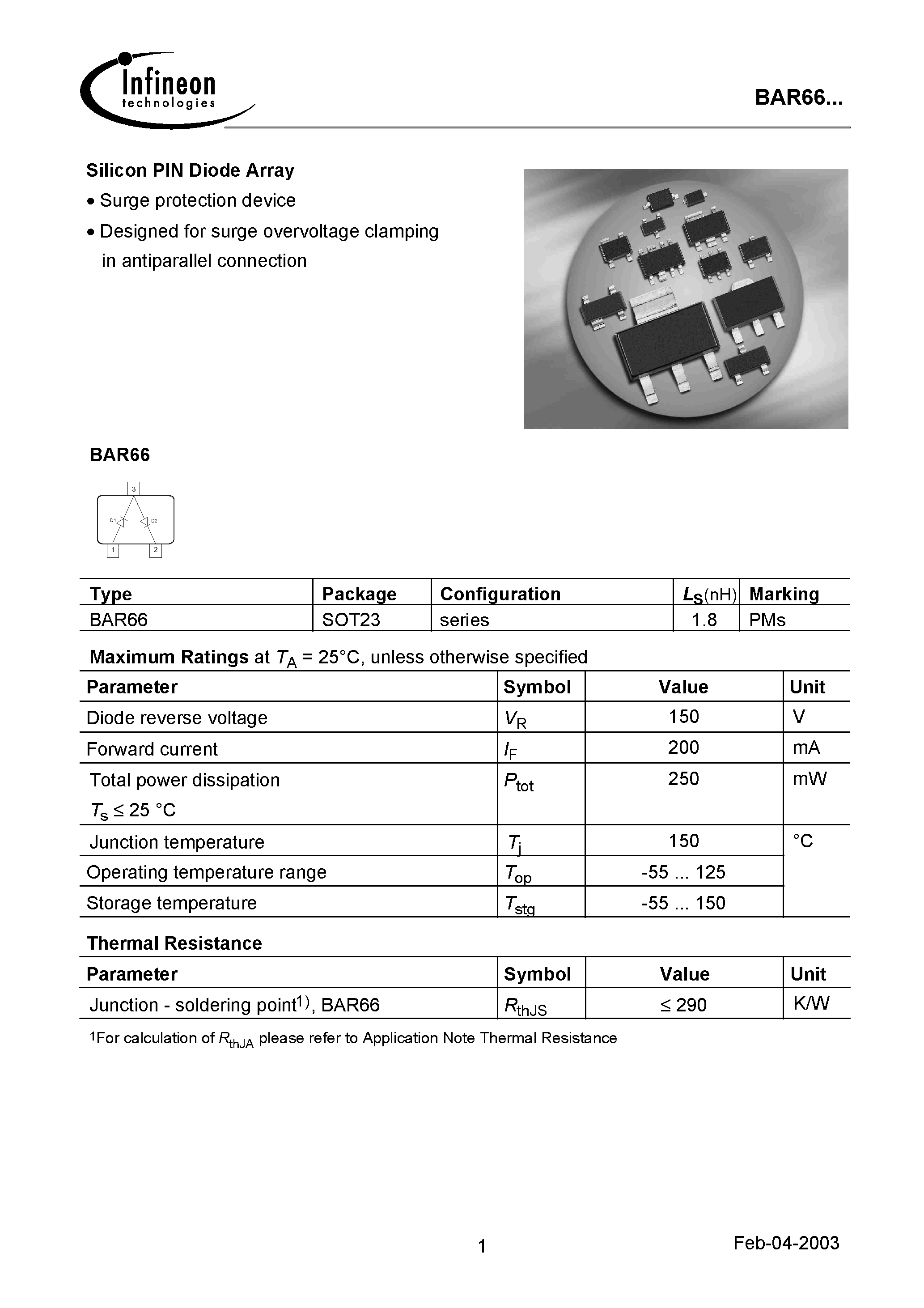 Datasheet BAR66 - Silicon PIN Diode Array page 1