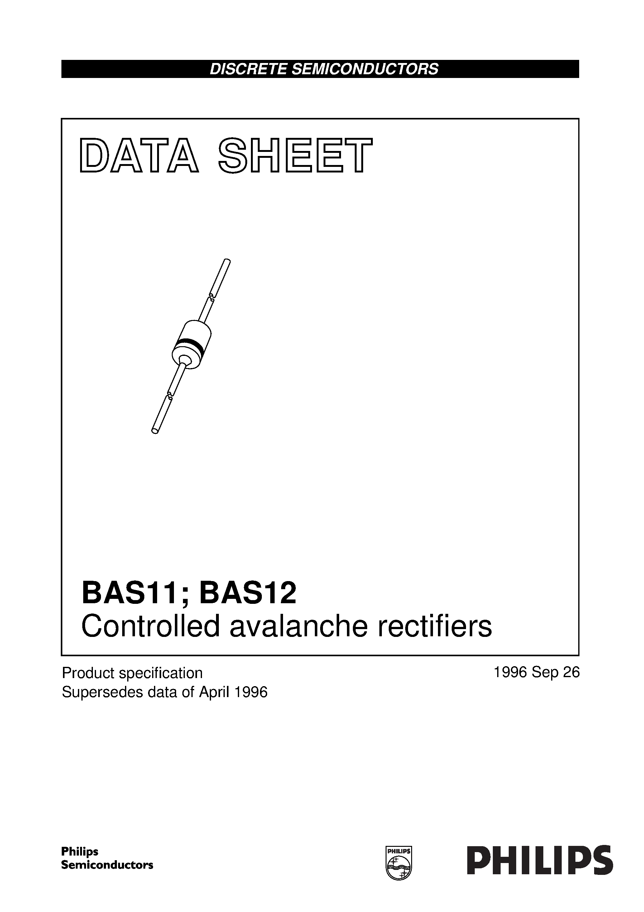 Datasheet BAS12 page 1 Datasheet BAS12 - Controlled avalanche rectifiers page 1