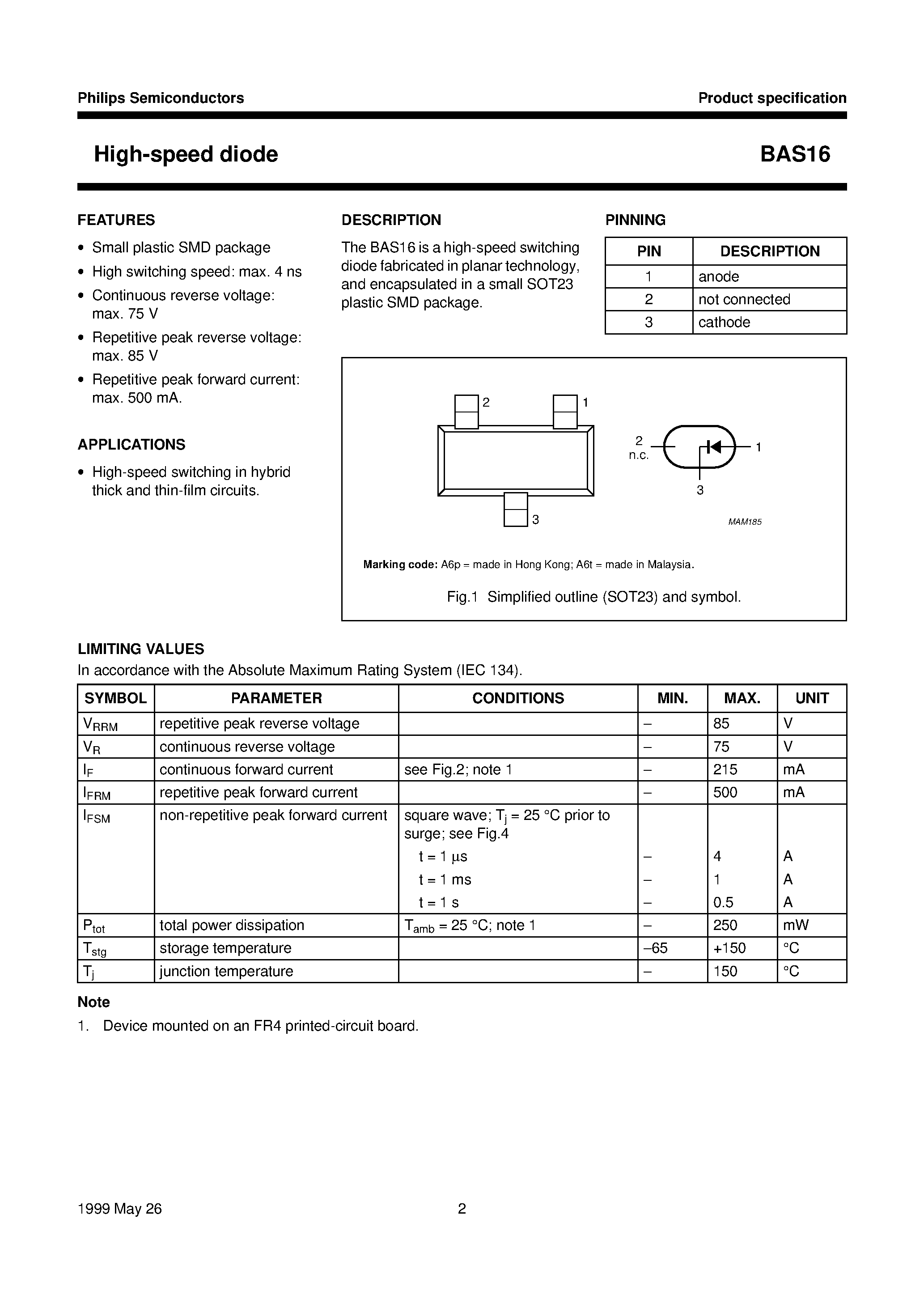 Datasheet BAS16 page 2 Datasheet BAS16 - High-speed diode page 2