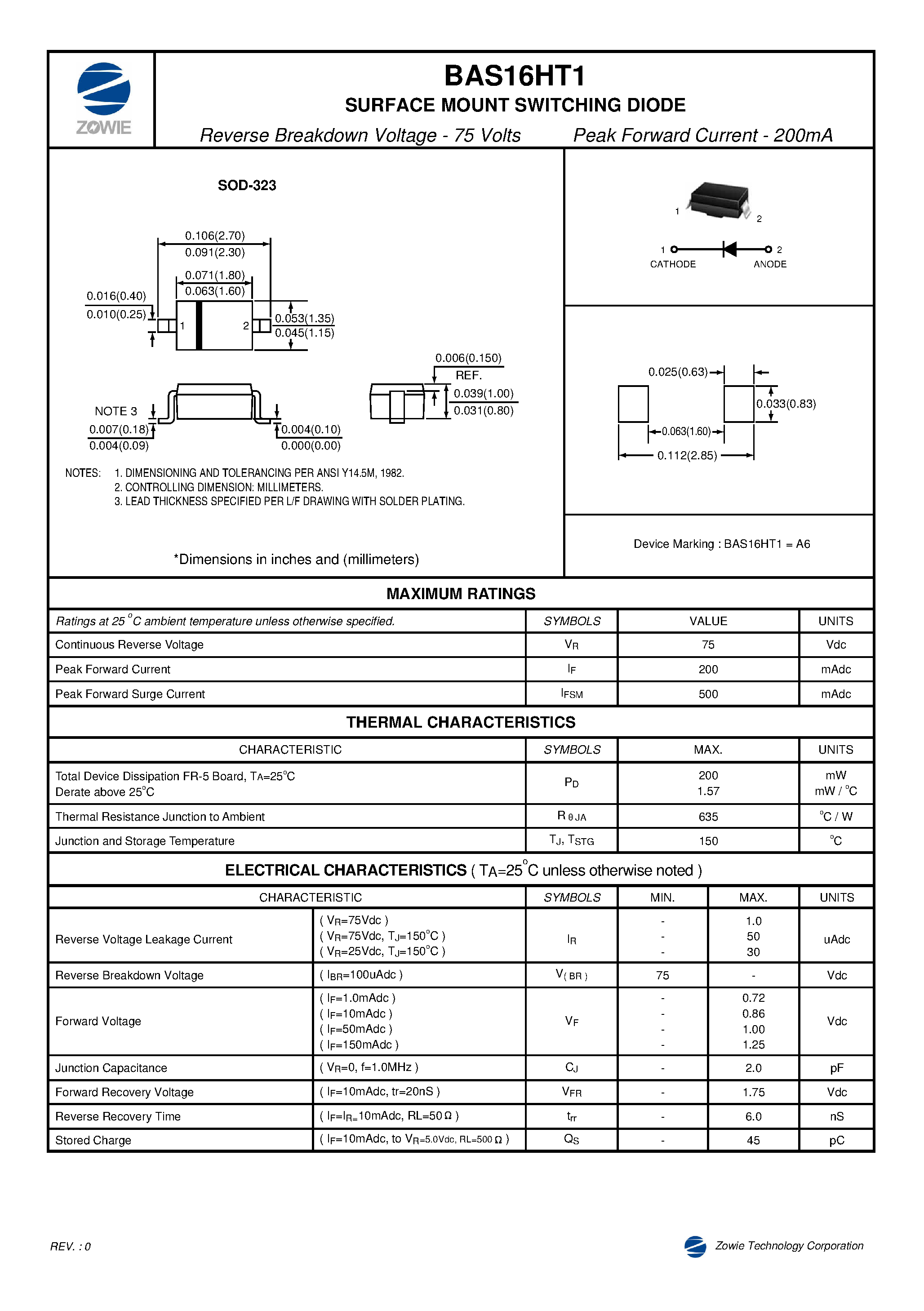 Datasheet BAS16HT1 page 1 Datasheet BAS16HT1 - SURFACE MOUNT SWITCHING DIODE page 1