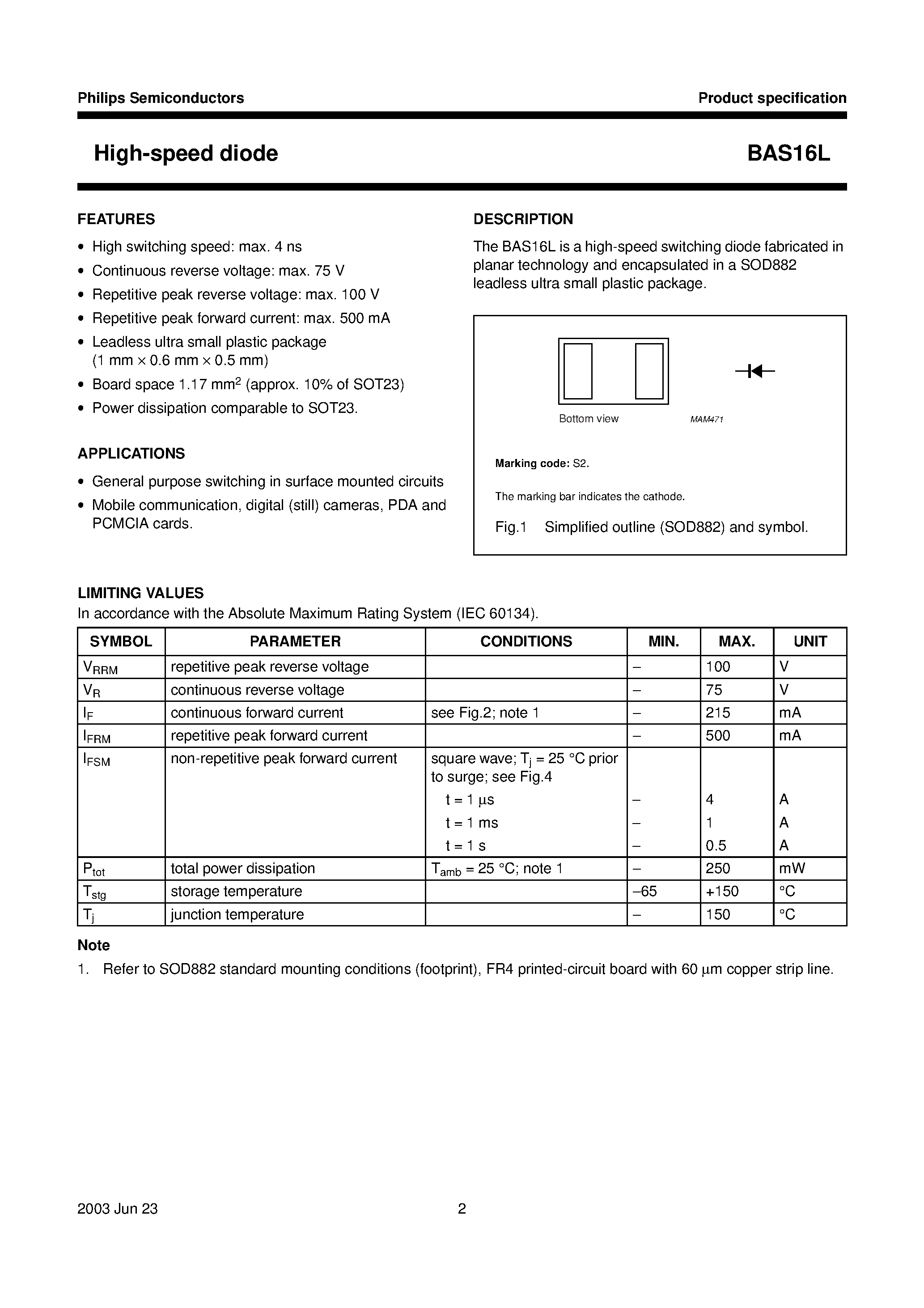 Datasheet BAS16L page 2 Datasheet BAS16L - High-speed diode page 2