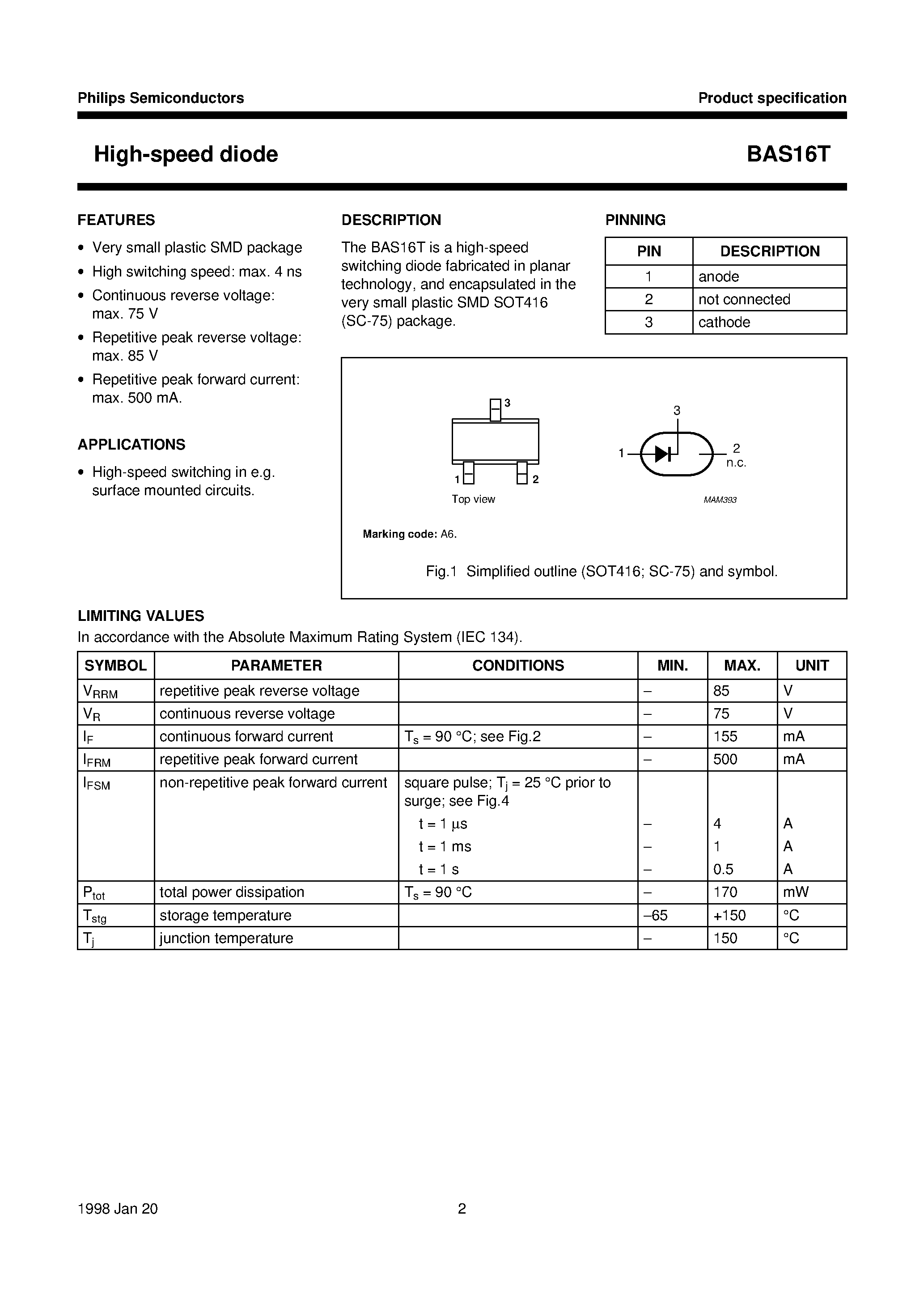 Datasheet BAS16T page 2 Datasheet BAS16T - High-speed diode page 2