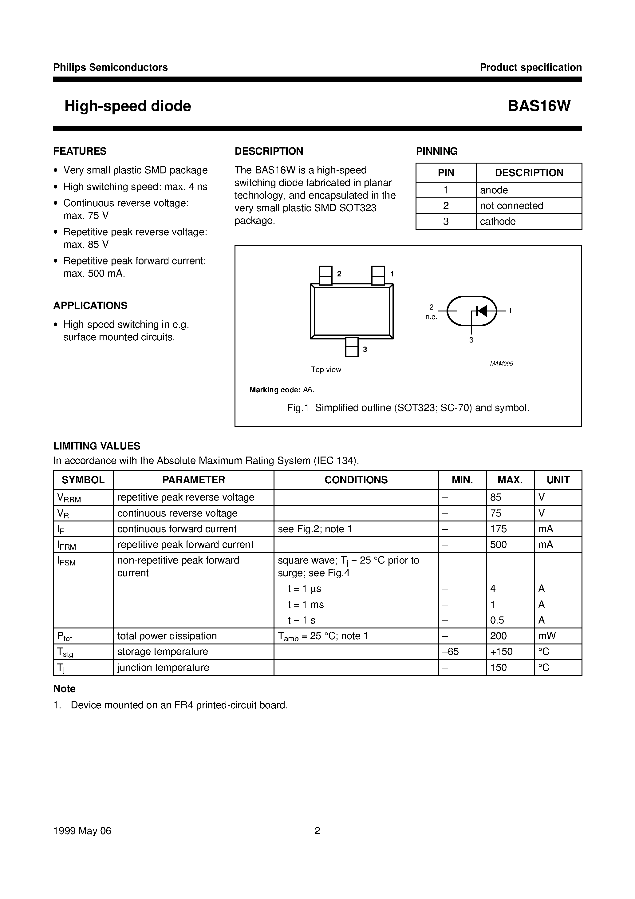Datasheet BAS16W page 2 Datasheet BAS16W - High-speed diode page 2