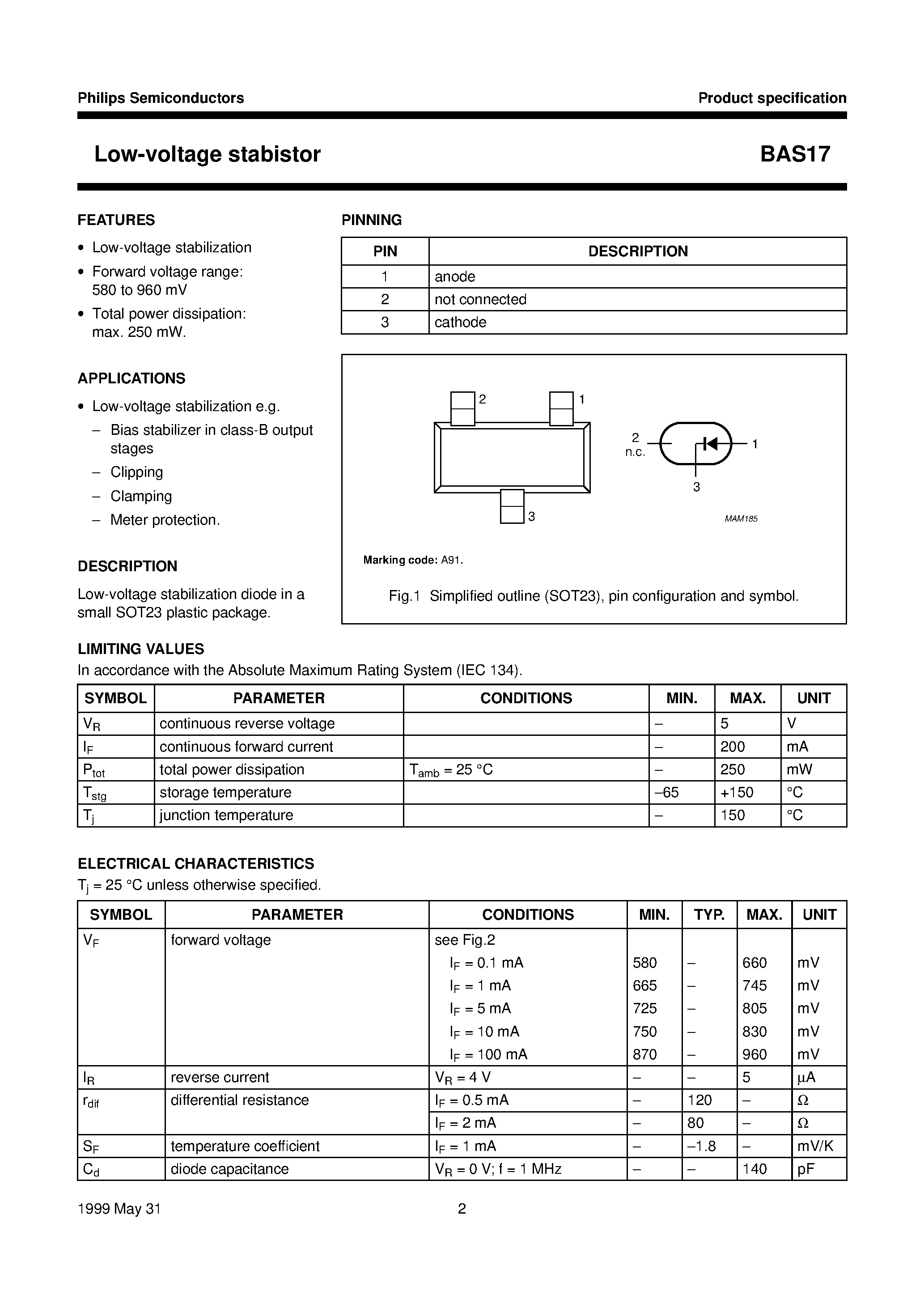 Datasheet BAS17 - Low-voltage stabistor page 2