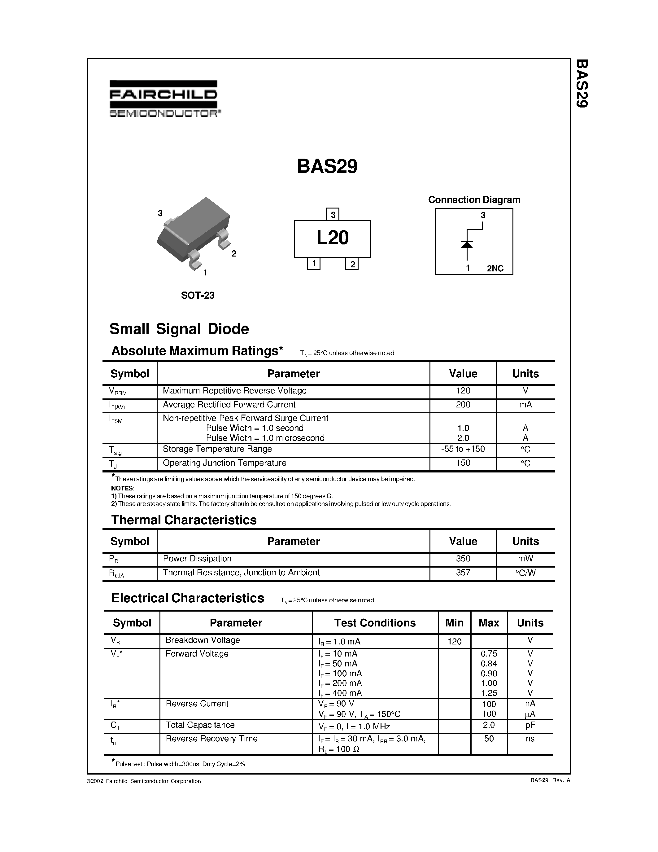 Datasheet BAS29 - Small Signal Diode page 1