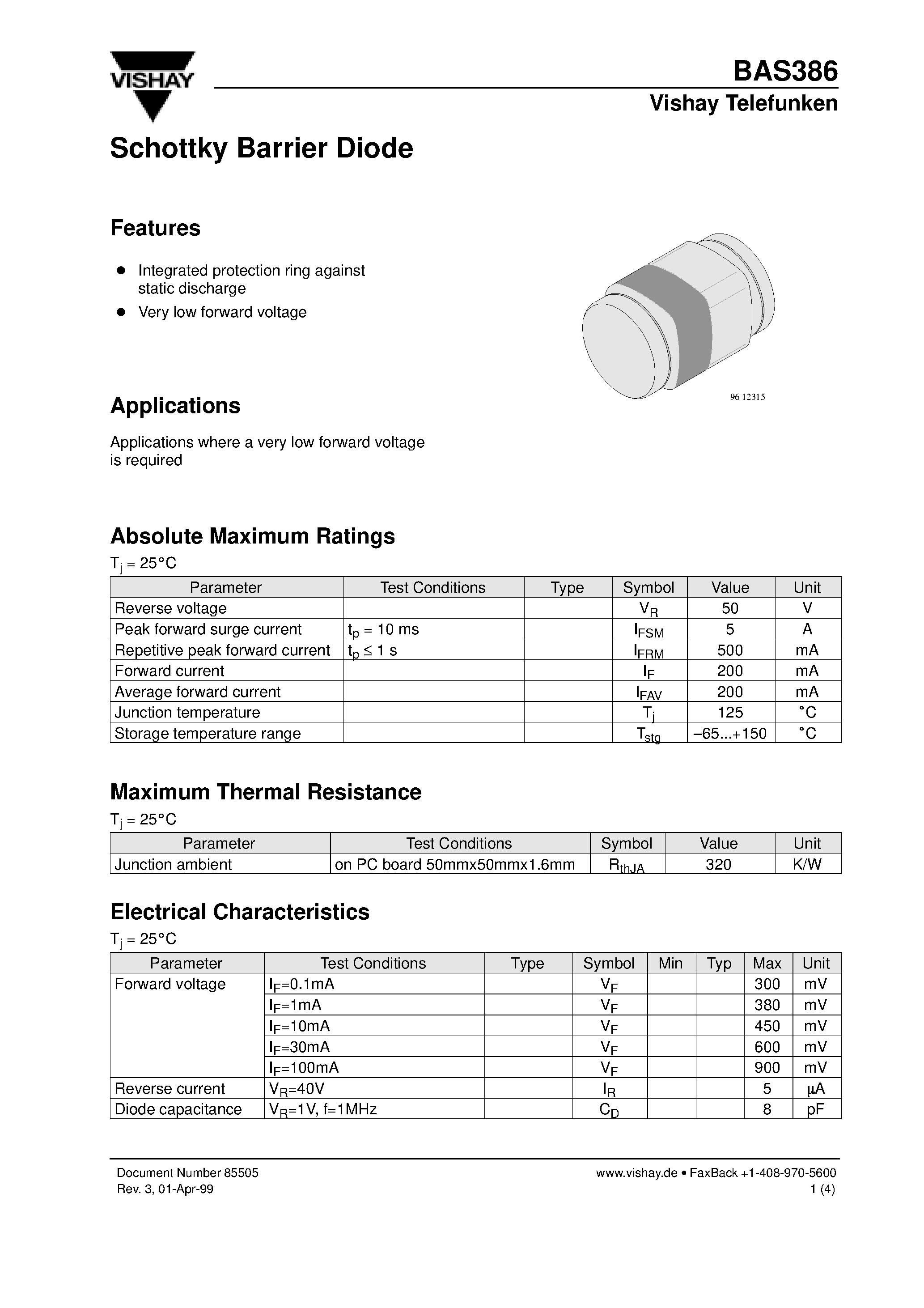 Datasheet BAS386 - Schottky Barrier Diode page 1