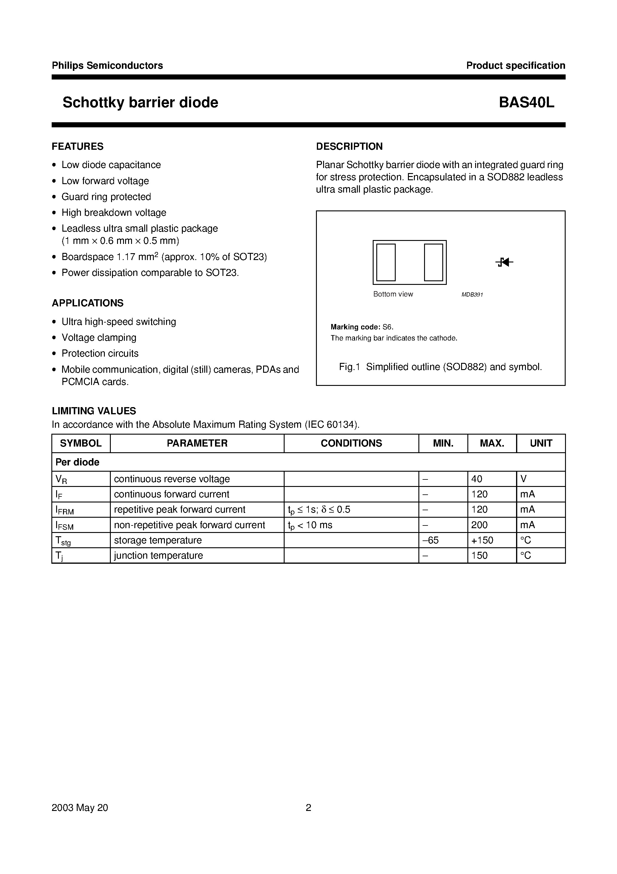 Datasheet BAS40L - Schottky barrier diode page 2
